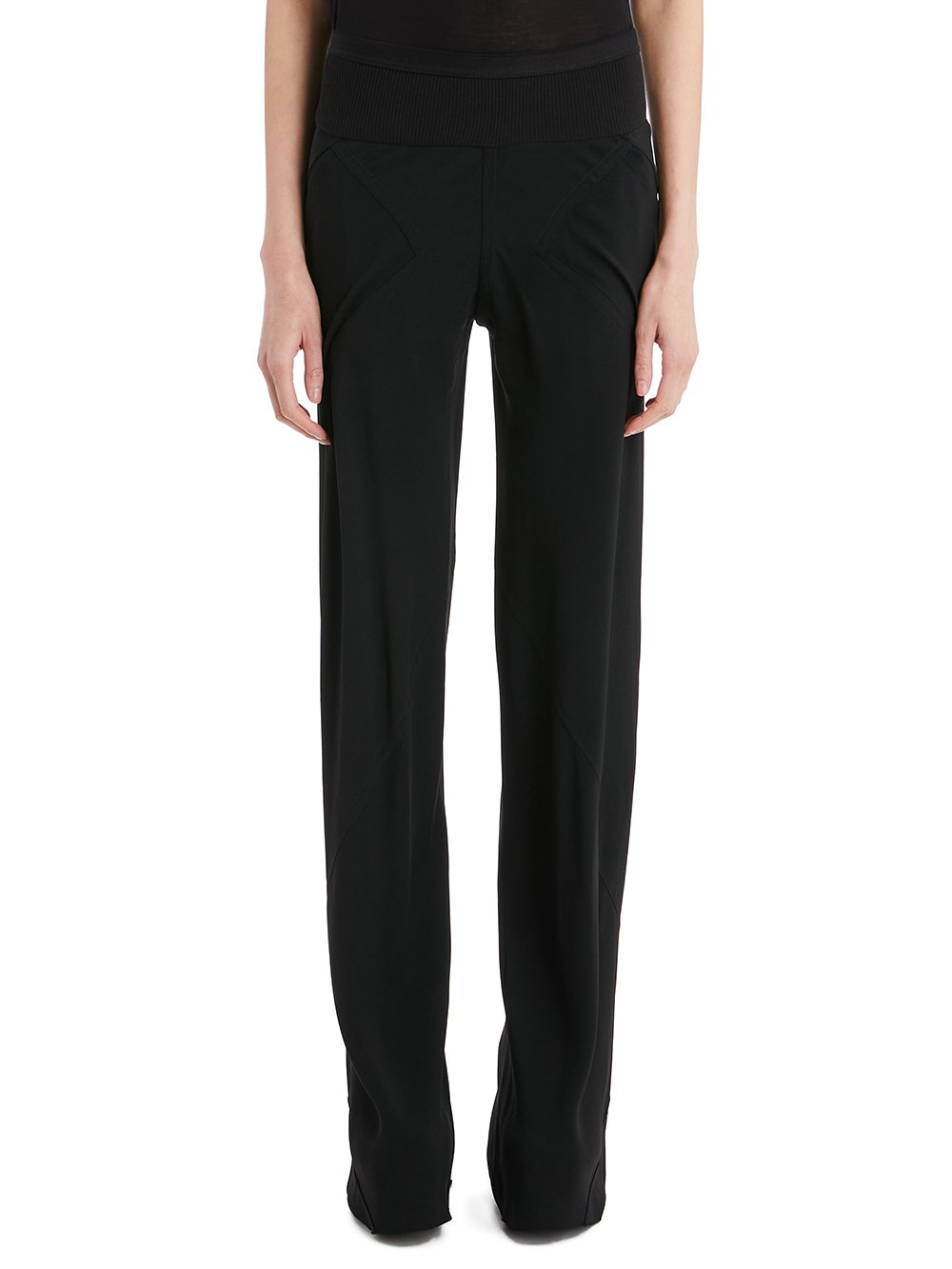 RICK OWENS FOREVER BIAS PANTS IN BLACK CADY CREPE. 