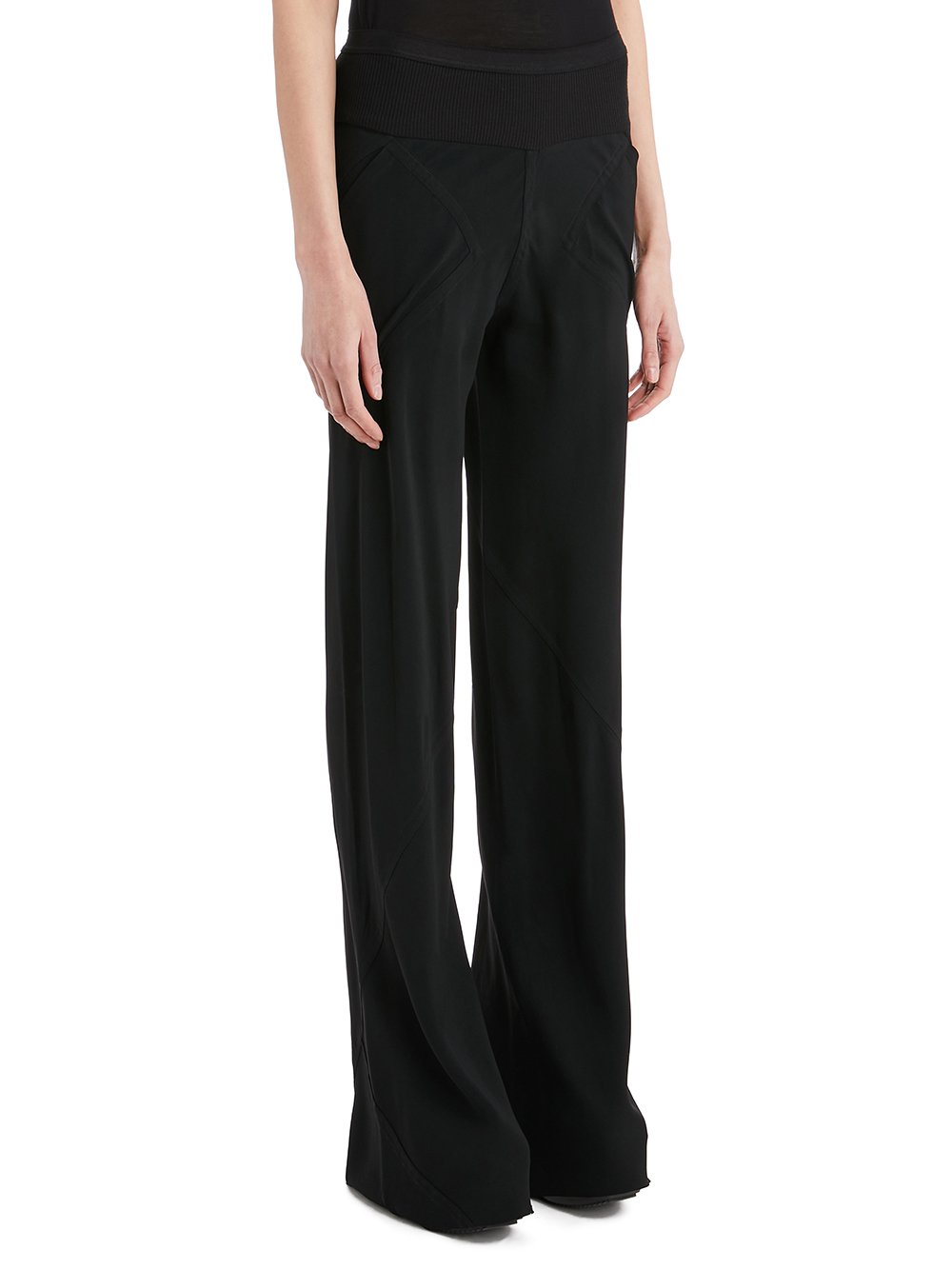 RICK OWENS FOREVER BIAS PANTS IN BLACK CADY CREPE. 