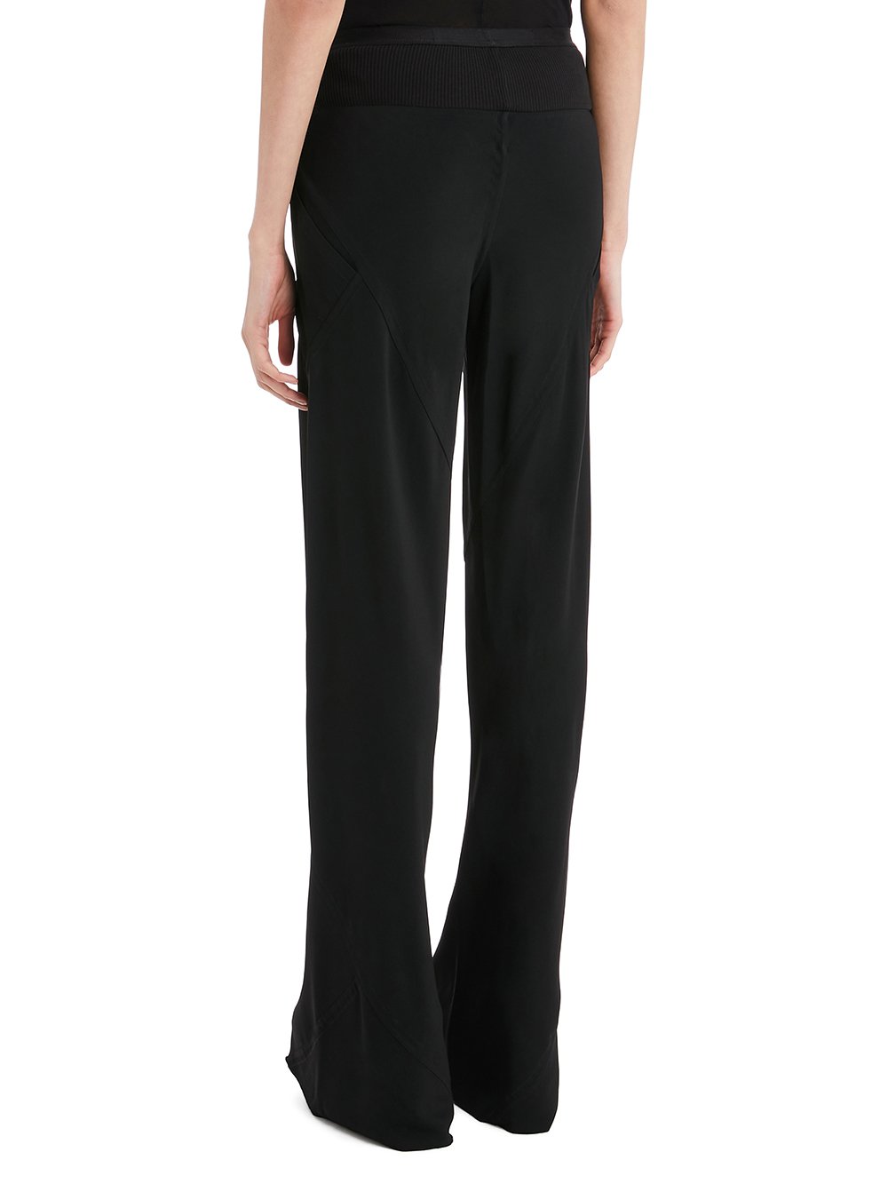 RICK OWENS FOREVER BIAS PANTS IN BLACK CADY CREPE. 