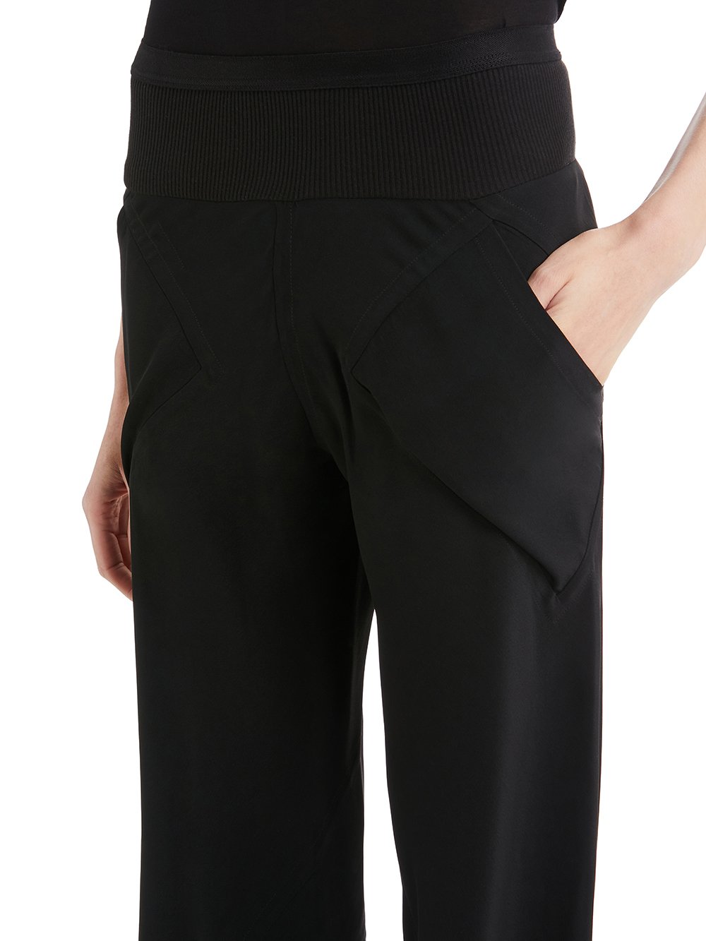 RICK OWENS FOREVER BIAS PANTS IN BLACK CADY CREPE. 