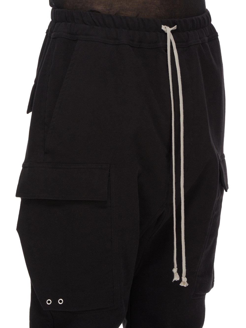 RICK OWENS FW23 LUXOR CARGO LONG IN  BLACK BRUSHED HEAVY TWILL