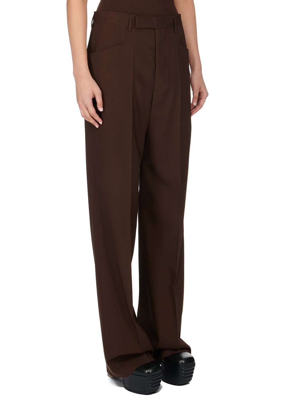 RICK OWENS FW23 LUXOR MASTODON TROUSERS IN BROWN PAPER FINISH WOOL