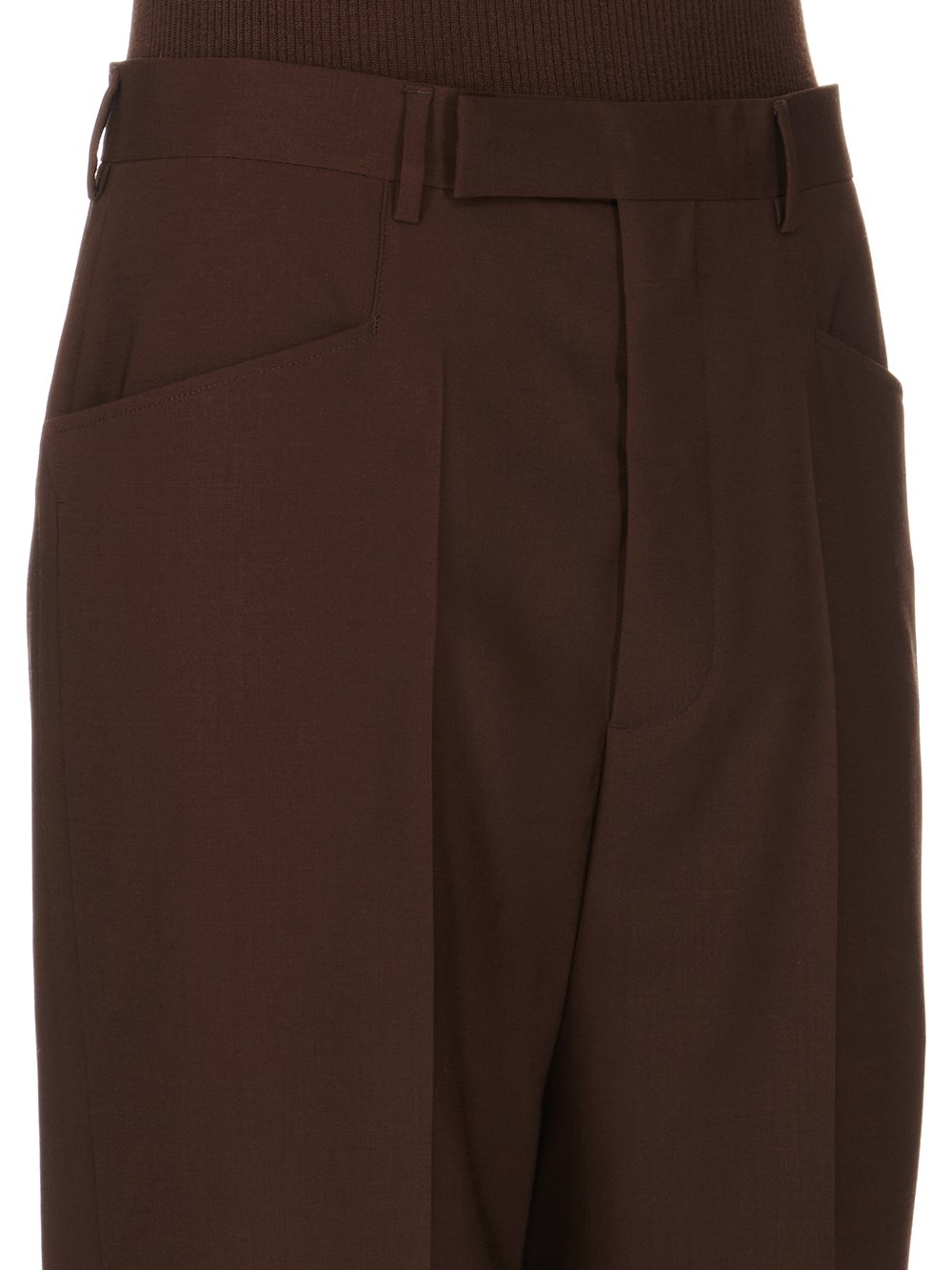 RICK OWENS FW23 LUXOR MASTODON TROUSERS IN BROWN PAPER FINISH WOOL