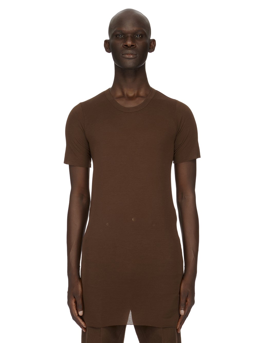 RICK OWENS FW23 LUXOR RIB LS T IN BROWN VISCOSE SILK RIB JERSEY