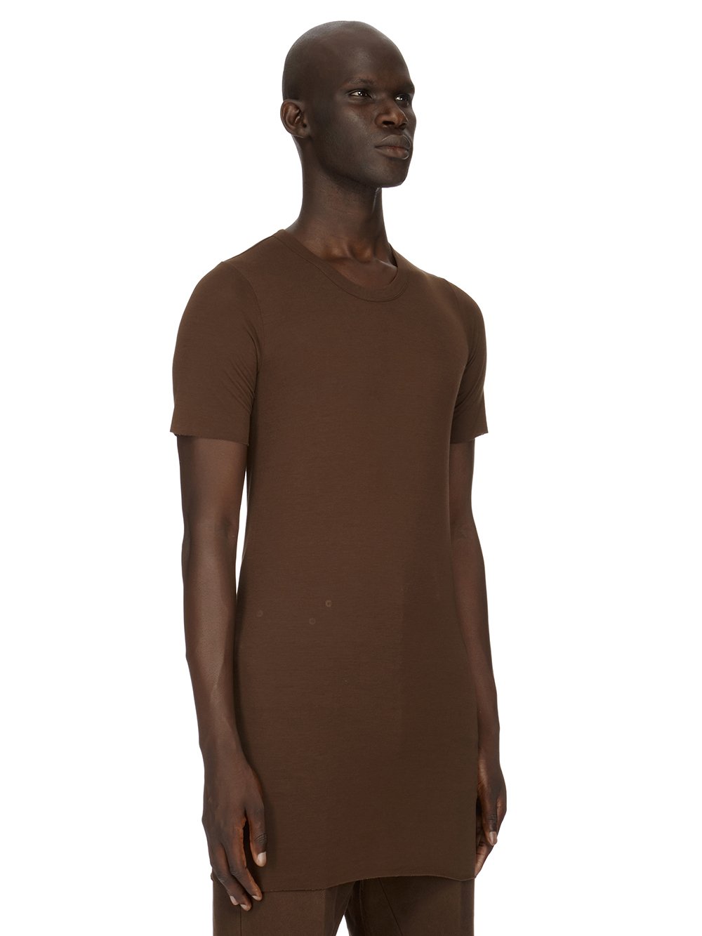 RICK OWENS FW23 LUXOR RIB LS T IN BROWN VISCOSE SILK RIB JERSEY