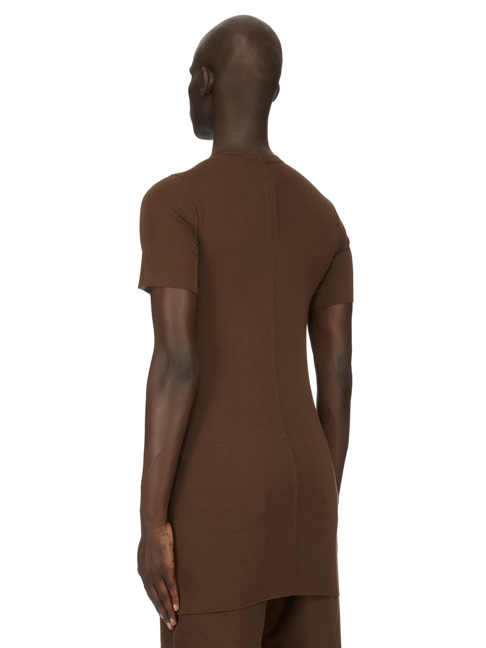 RICK OWENS FW23 LUXOR RIB LS T IN BROWN VISCOSE SILK RIB JERSEY