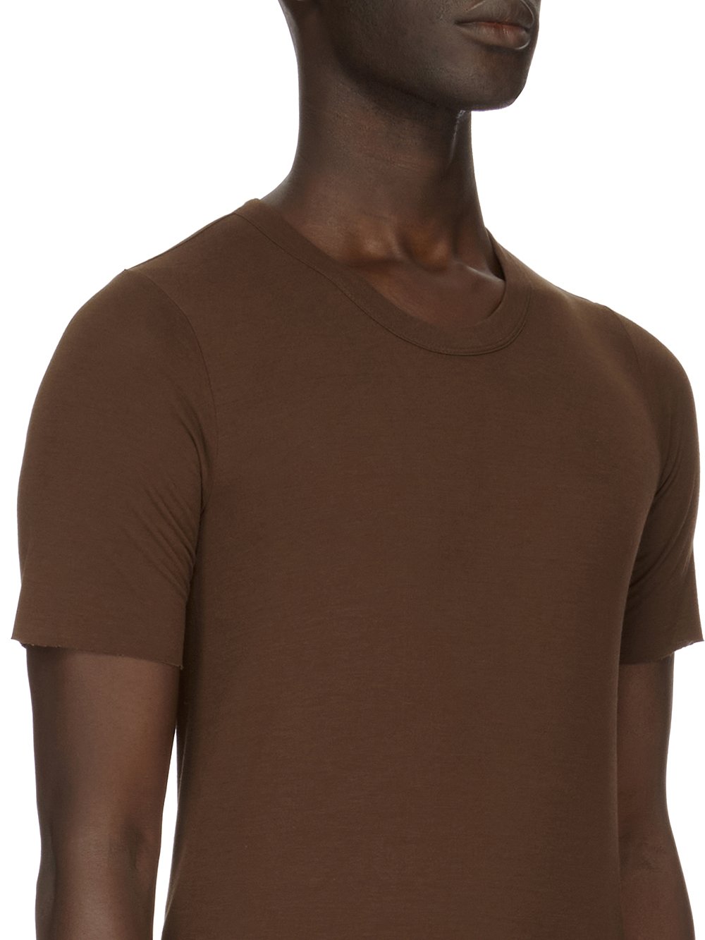 RICK OWENS FW23 LUXOR RIB LS T IN BROWN VISCOSE SILK RIB JERSEY