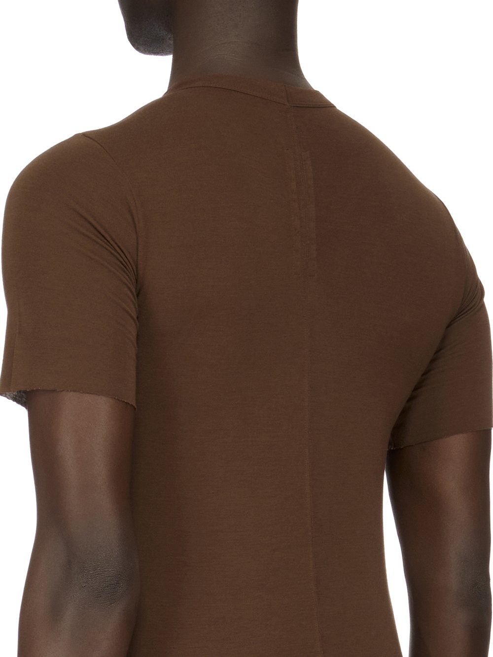 RICK OWENS FW23 LUXOR RIB LS T IN BROWN VISCOSE SILK RIB JERSEY