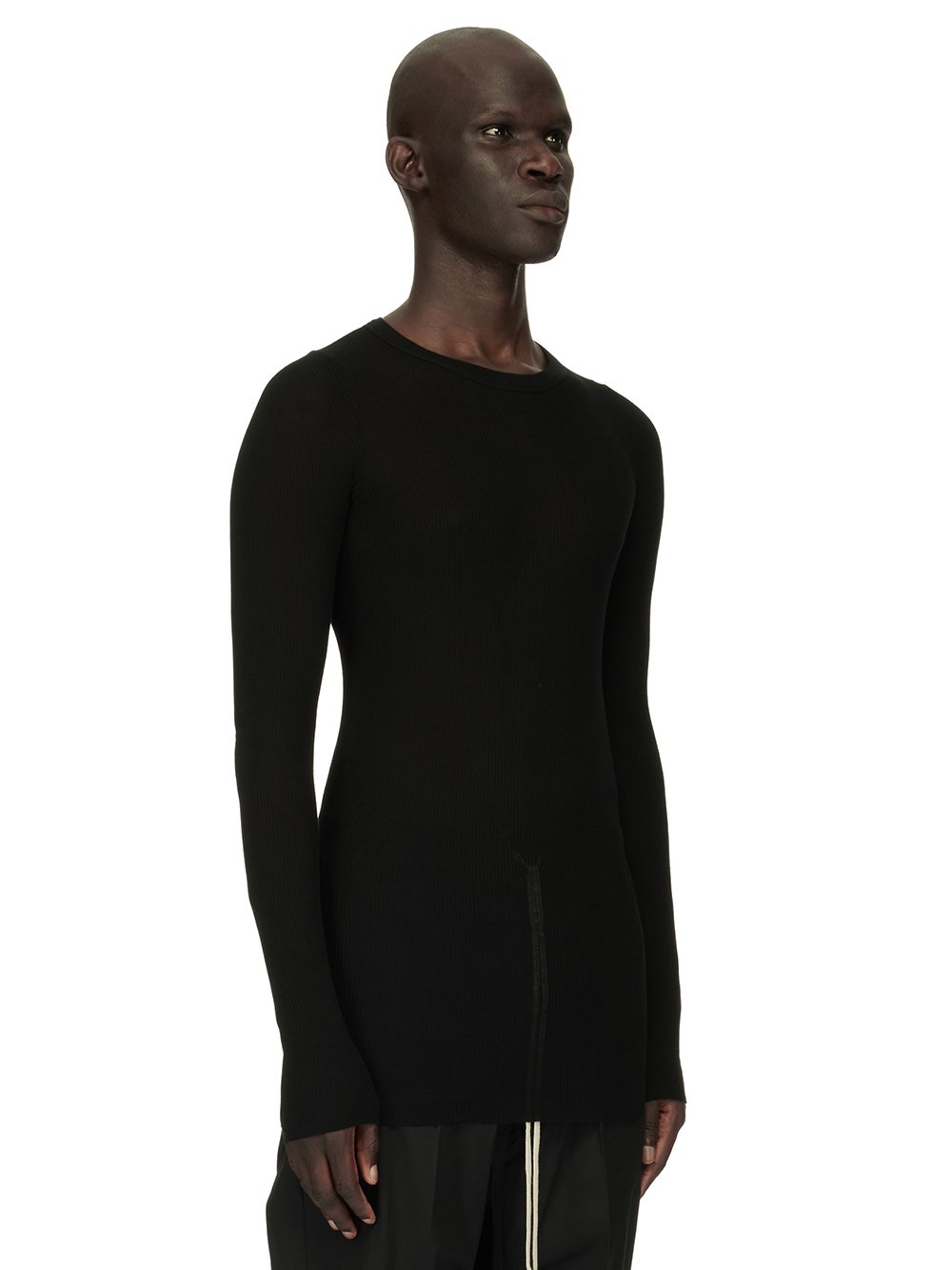 RICK OWENS FOREVER RIB LS T IN BLACK VISCOSE SILK RIB JERSEY