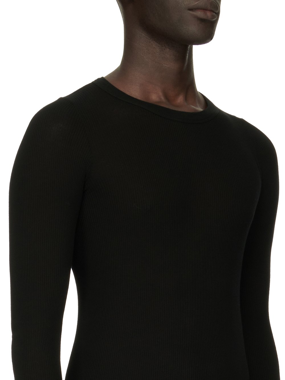 RICK OWENS FOREVER RIB LS T IN BLACK VISCOSE SILK RIB JERSEY