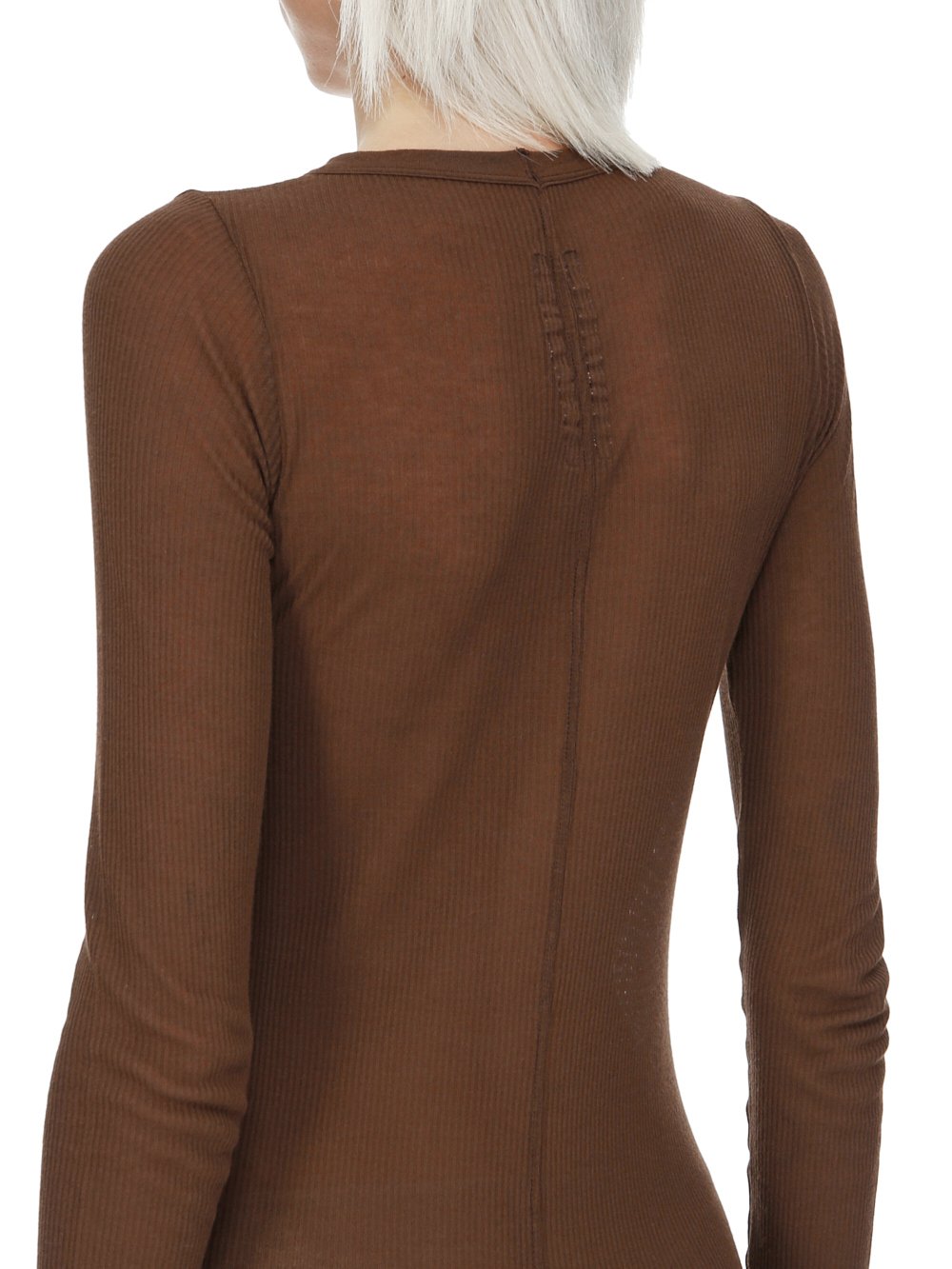 RICK OWENS FW23 LUXOR RIB LS DRESS IN BROWN VISCOSE SILK RIB JERSEY