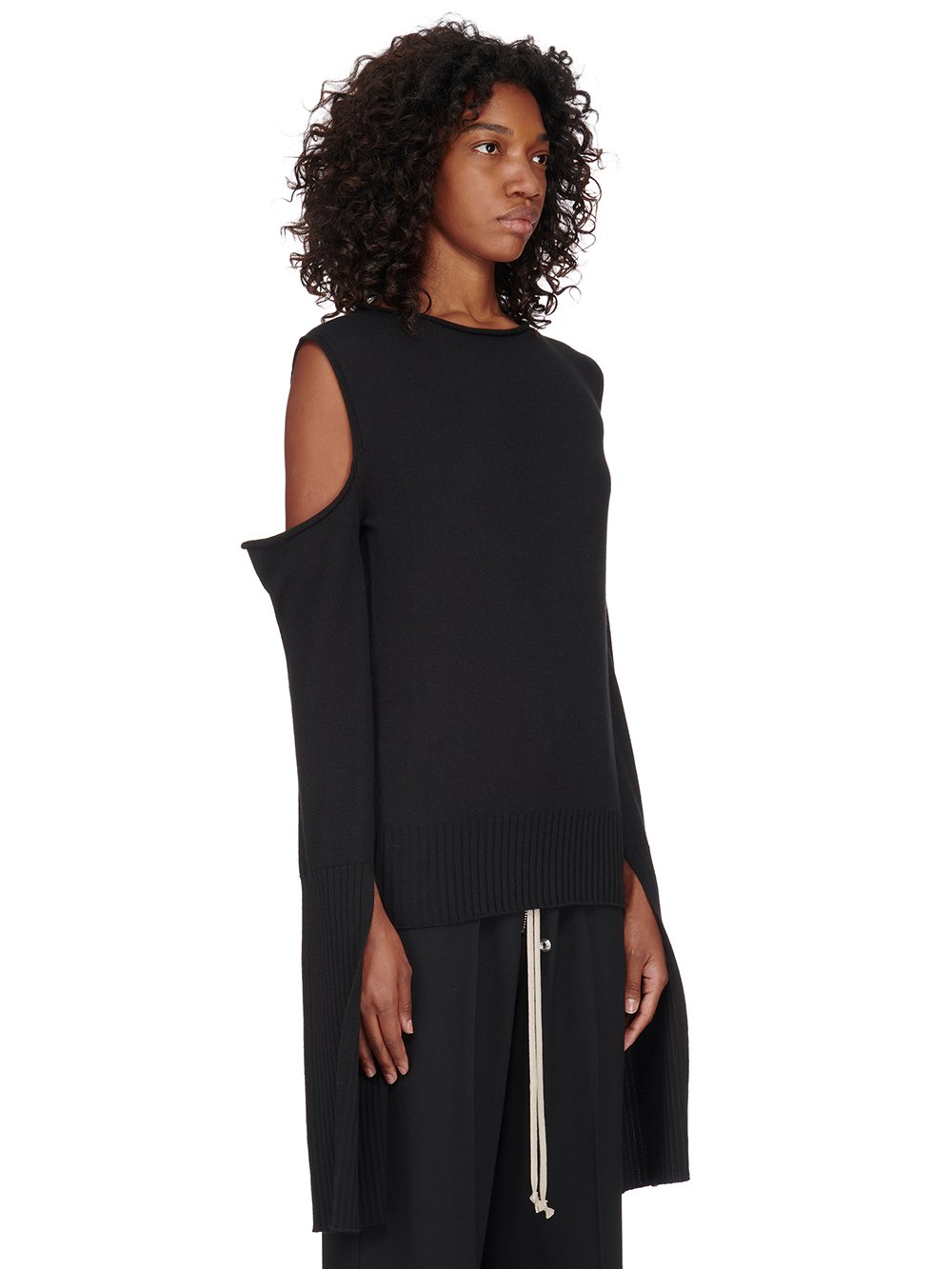 RICK OWENS FW23 LUXOR CAPE SLEEVE KNIT IN BLACK LIGHTWEIGHT RASATO KNIT