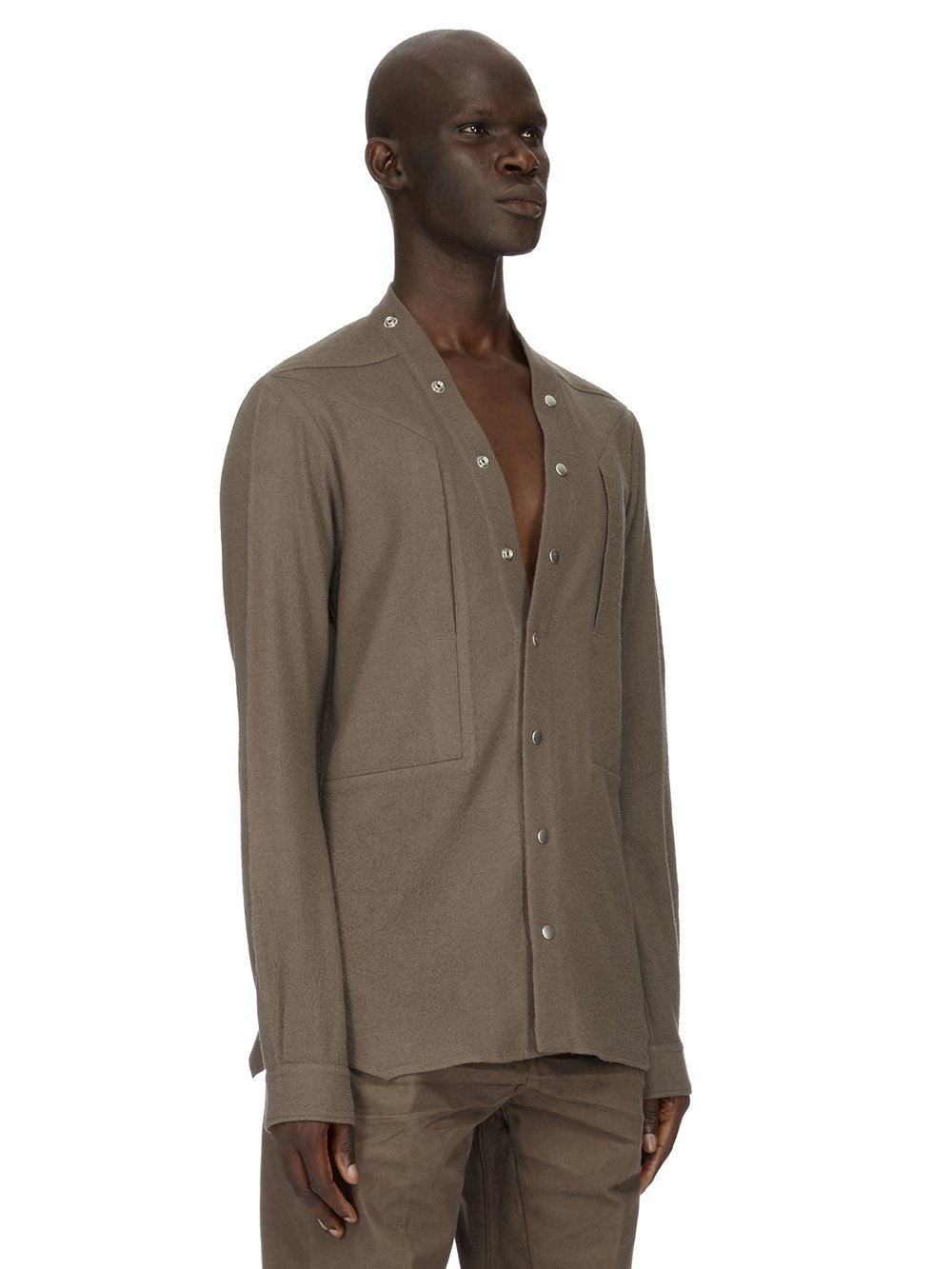 RICK OWENS FW23 LUXOR FOGPOCKET SHIRT LARRY IN DUST GREY SOFT WOOL FLANNEL