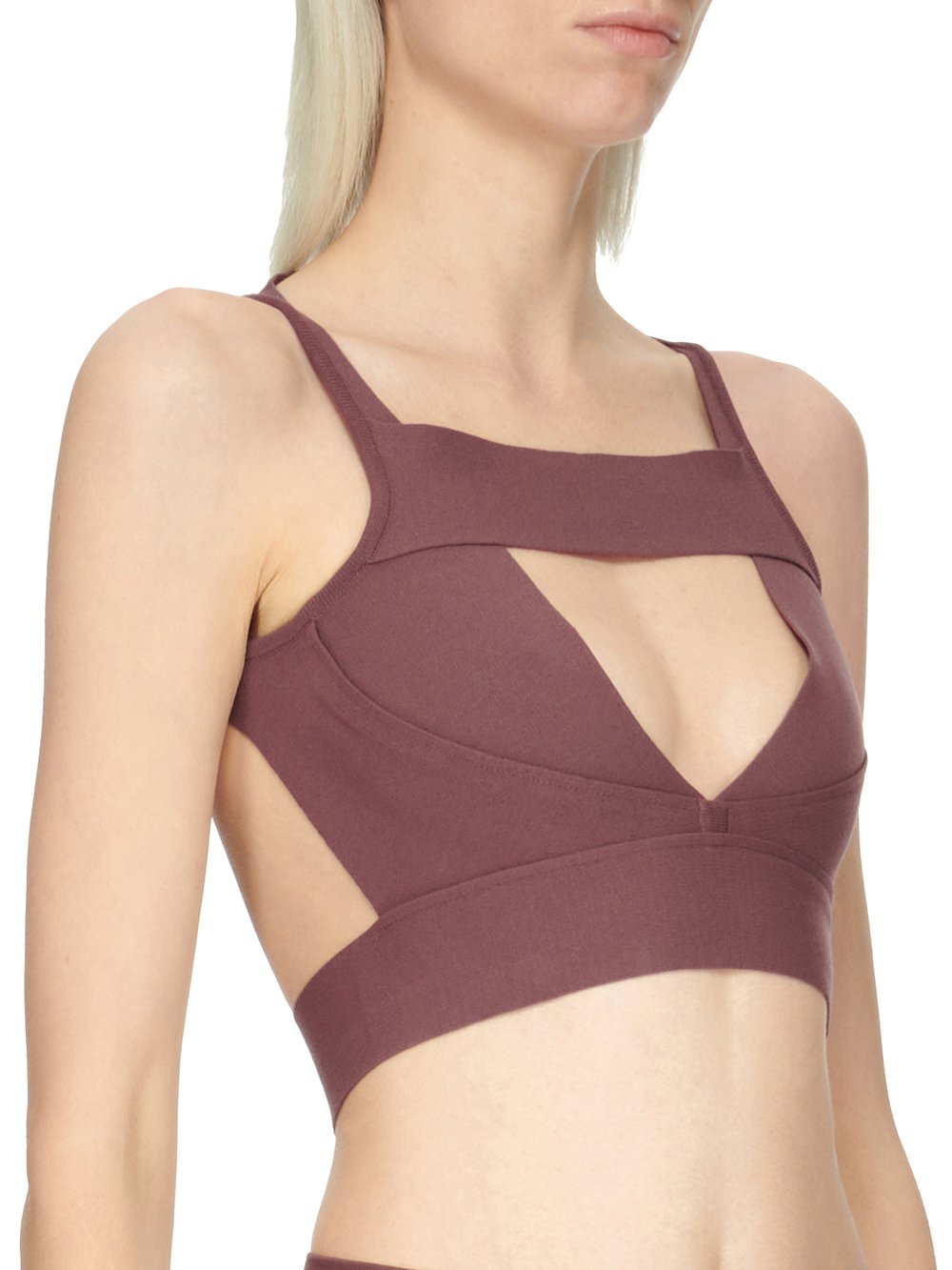 RICK OWENS FW23 LUXOR SLING BRA IN AMETHYST PURPLE STRETCH VISCOSE KNIT