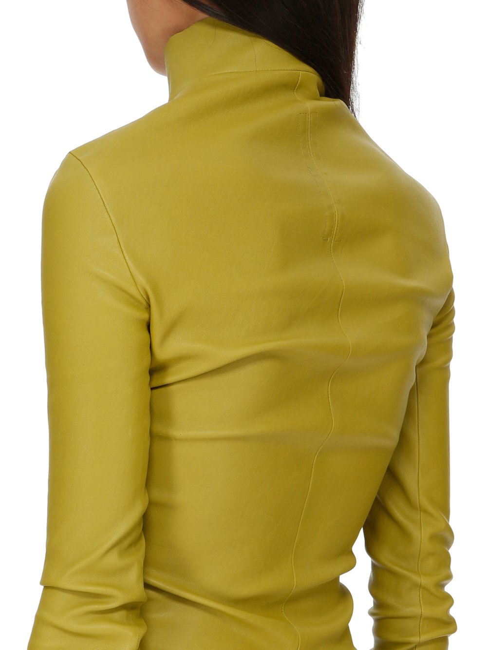 RICK OWENS FW23 LUXOR TIGHT GARY FLGHTSUIT IN ACID YELLOW STRETCH LAMB LEATHER