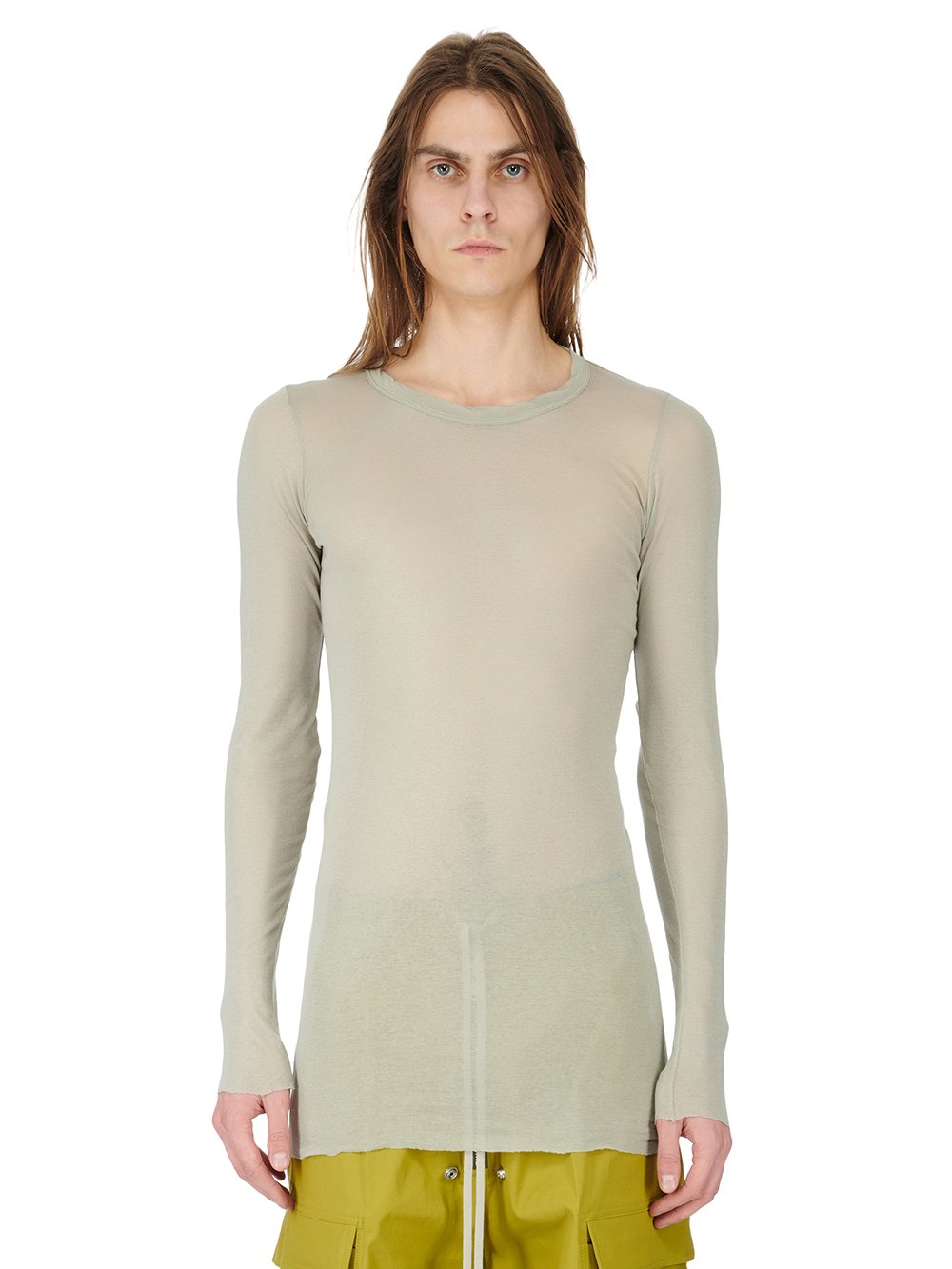 RICK OWENS FW23 LUXOR RIB LS T IN PEARL MINI RIB JERSEY