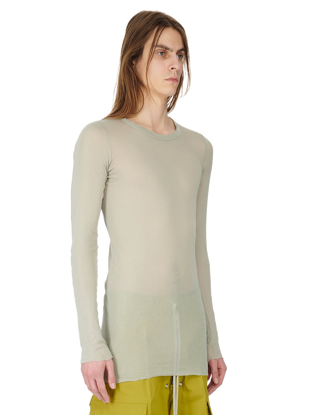 RICK OWENS FW23 LUXOR RIB LS T IN PEARL MINI RIB JERSEY