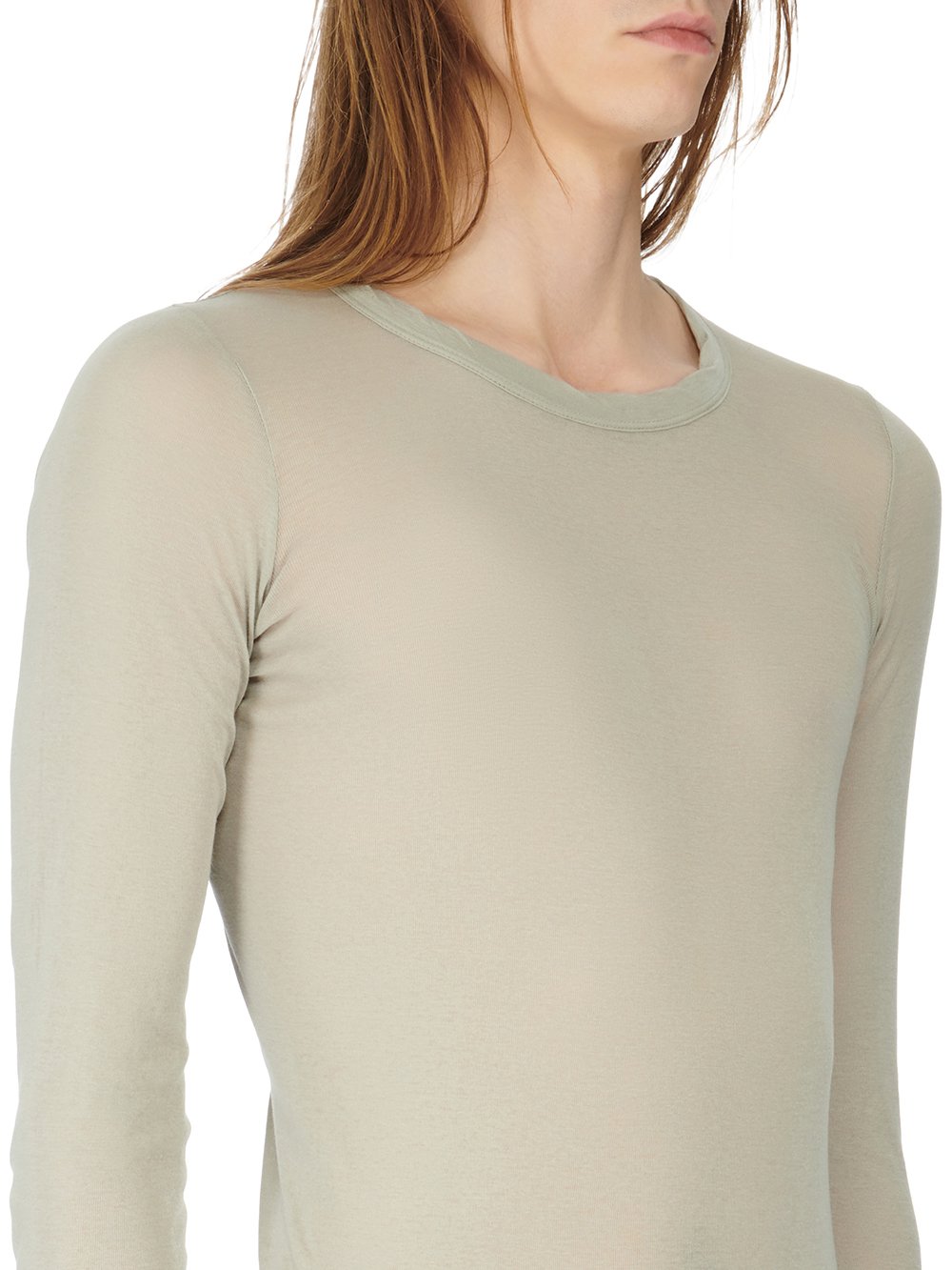 RICK OWENS FW23 LUXOR RIB LS T IN PEARL MINI RIB JERSEY