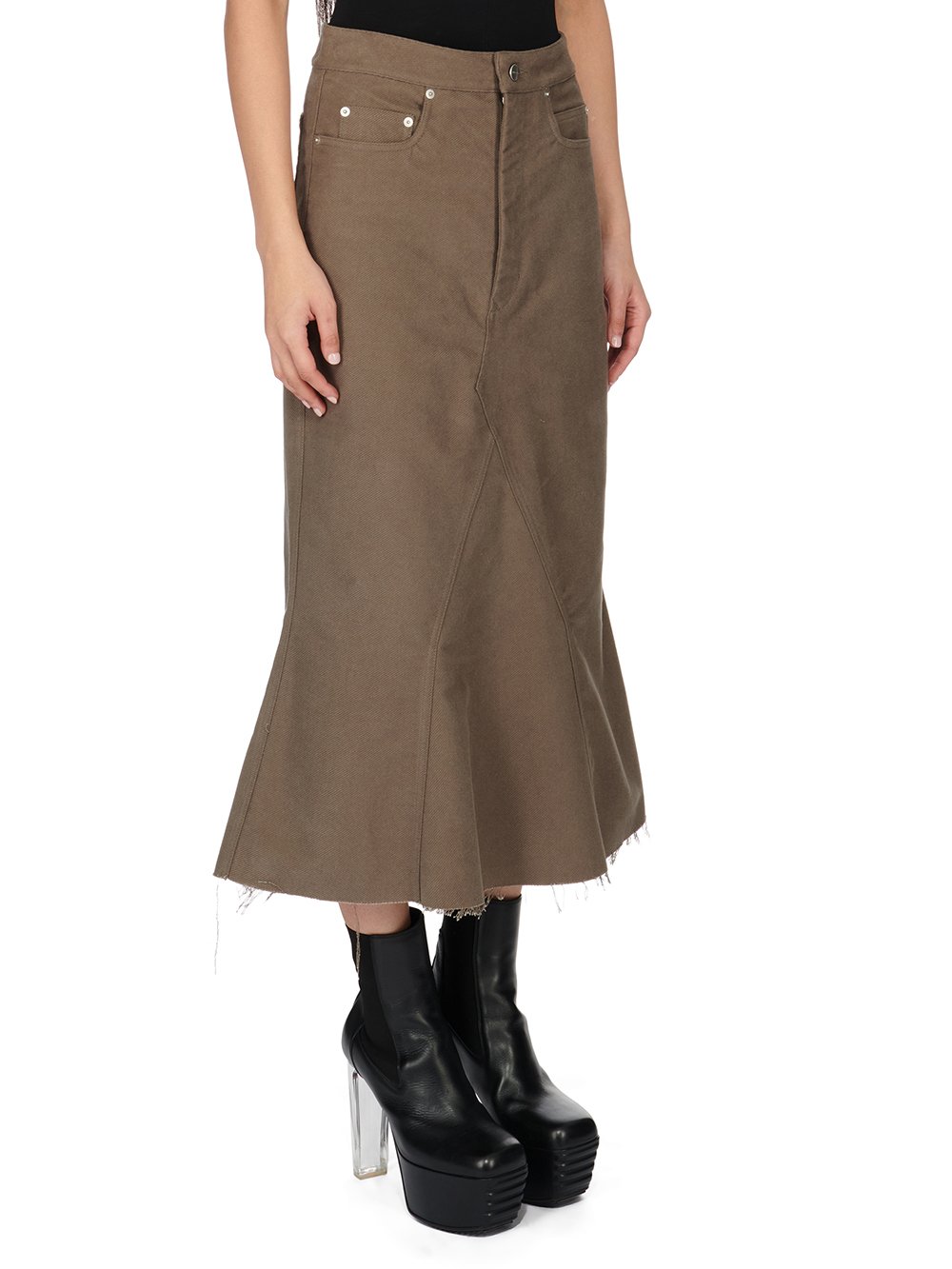 RICK OWENS FW23 LUXOR GODET SKIRT IN DUST BRUSHED HEAVY TWILL