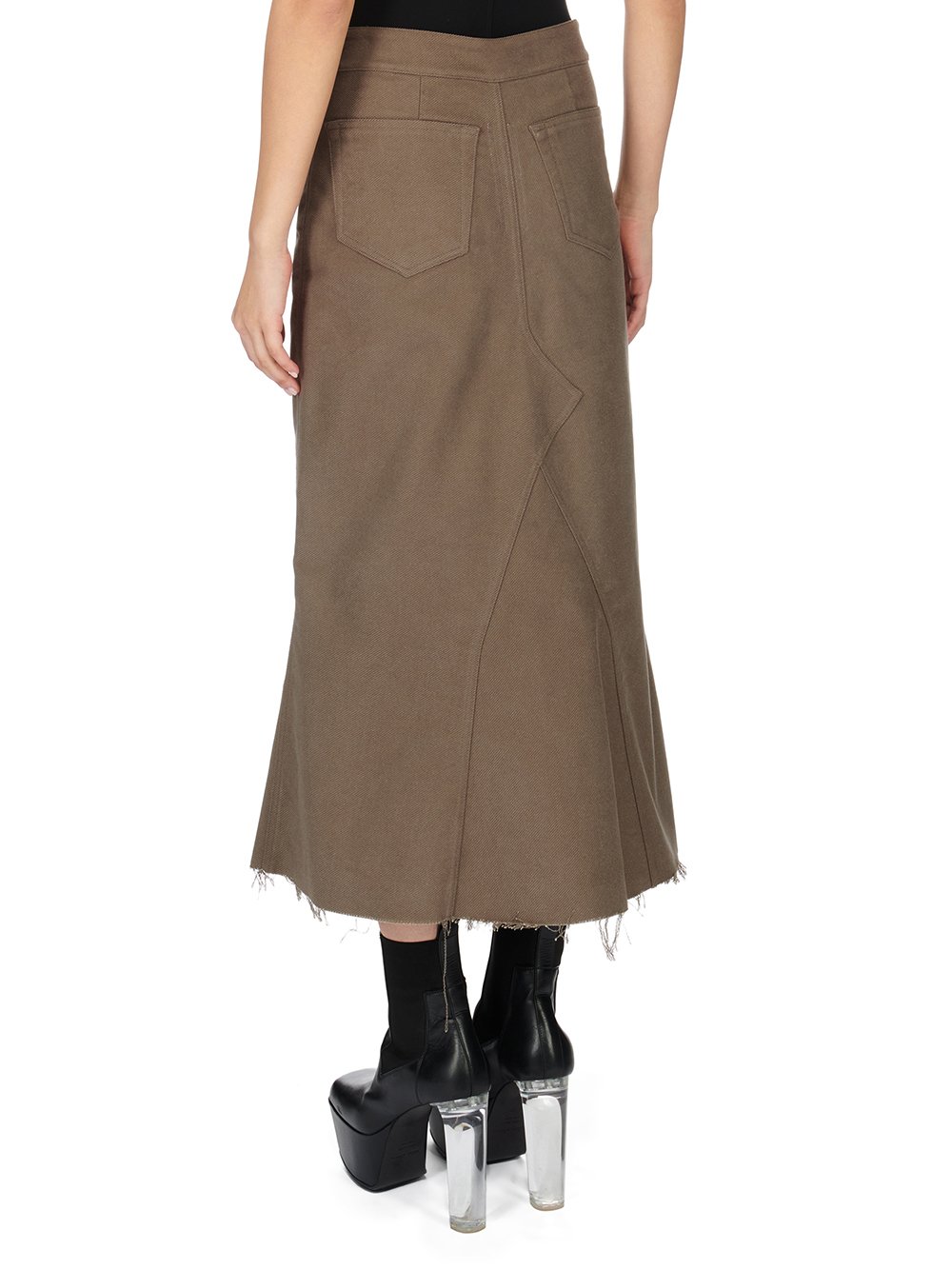 RICK OWENS FW23 LUXOR GODET SKIRT IN DUST BRUSHED HEAVY TWILL