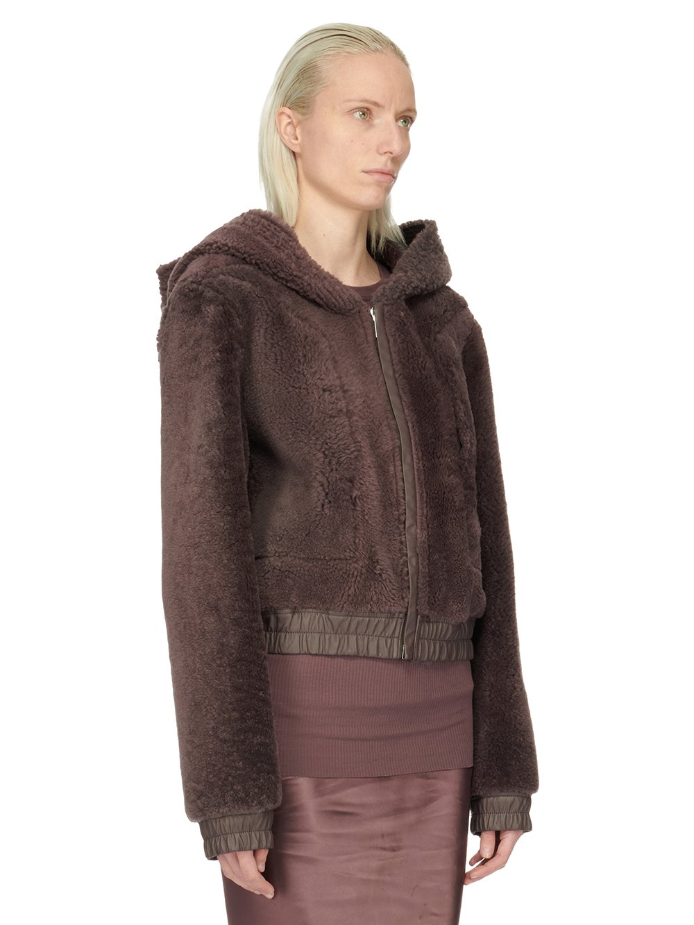 RICK OWENS FW23 LUXOR EDFU HOODED JKT IN AMETHYST PURPLE BUTTER LAMB SHEARLING