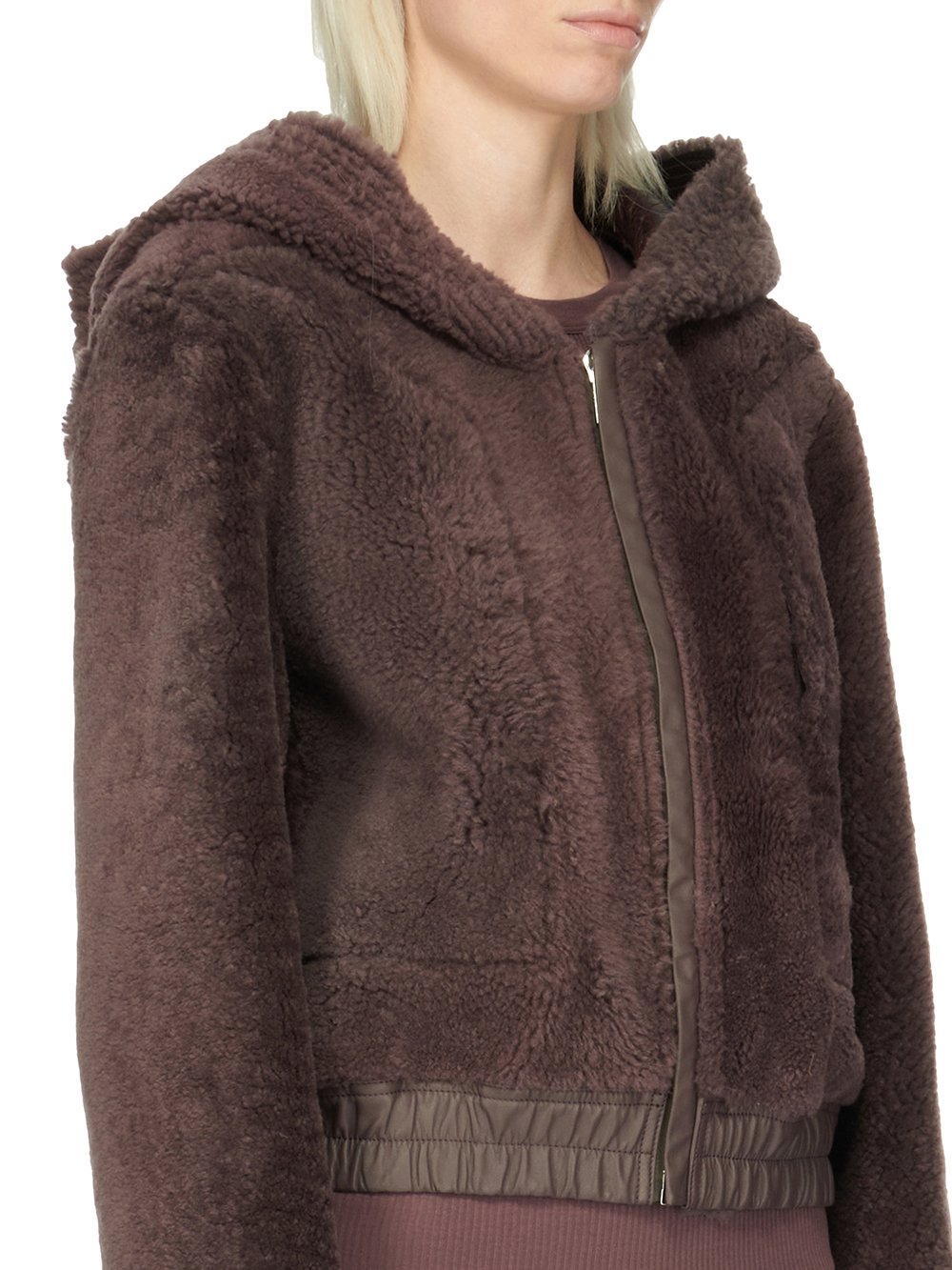 RICK OWENS FW23 LUXOR EDFU HOODED JKT IN AMETHYST PURPLE BUTTER LAMB SHEARLING