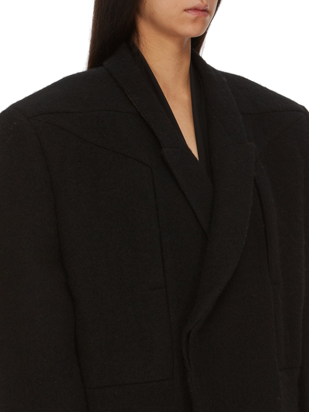 RICK OWENS FW23 LUXOR JUMBO TATLIN LONG COAT IN  BLACK BOILED WOOL