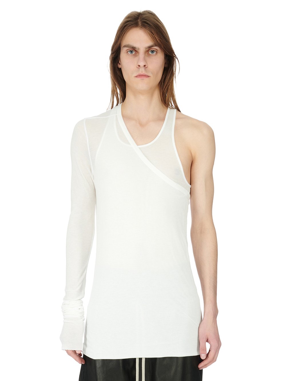 RICK OWENS FW23 LUXOR ZIGGY BANANA TANK IN MILK VISCOSE SILK RIB JERSEY