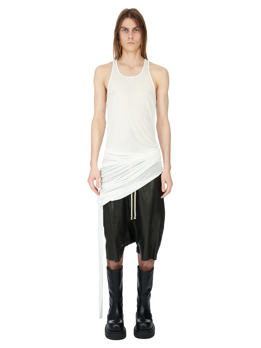 RICK OWENS FW23 LUXOR ZIGGY BANANA TANK IN MILK VISCOSE SILK RIB JERSEY