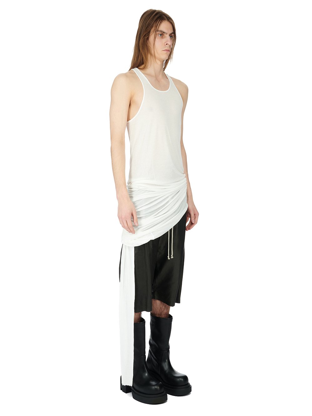 RICK OWENS FW23 LUXOR ZIGGY BANANA TANK IN MILK VISCOSE SILK RIB JERSEY