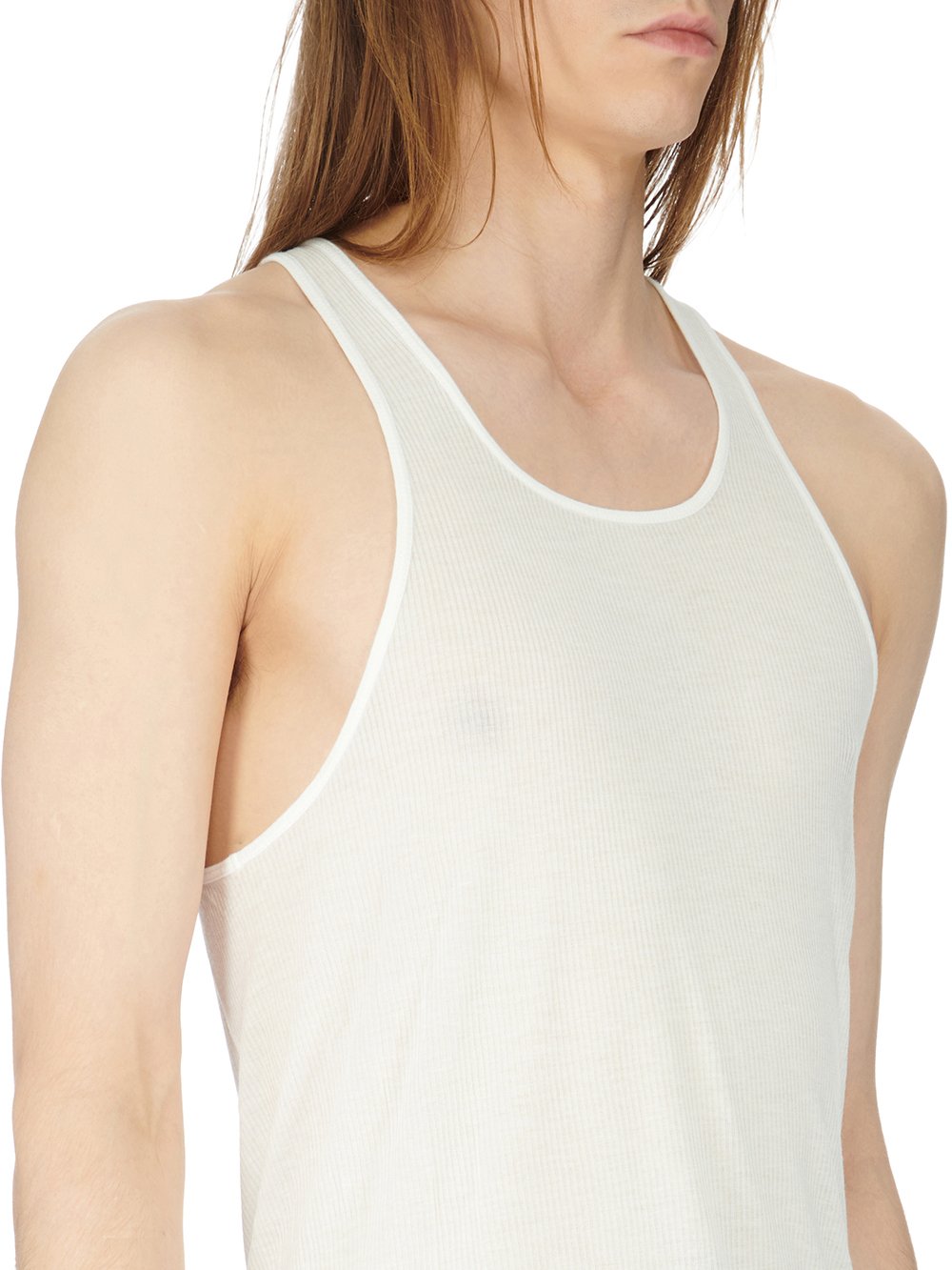 RICK OWENS FW23 LUXOR ZIGGY BANANA TANK IN MILK VISCOSE SILK RIB JERSEY