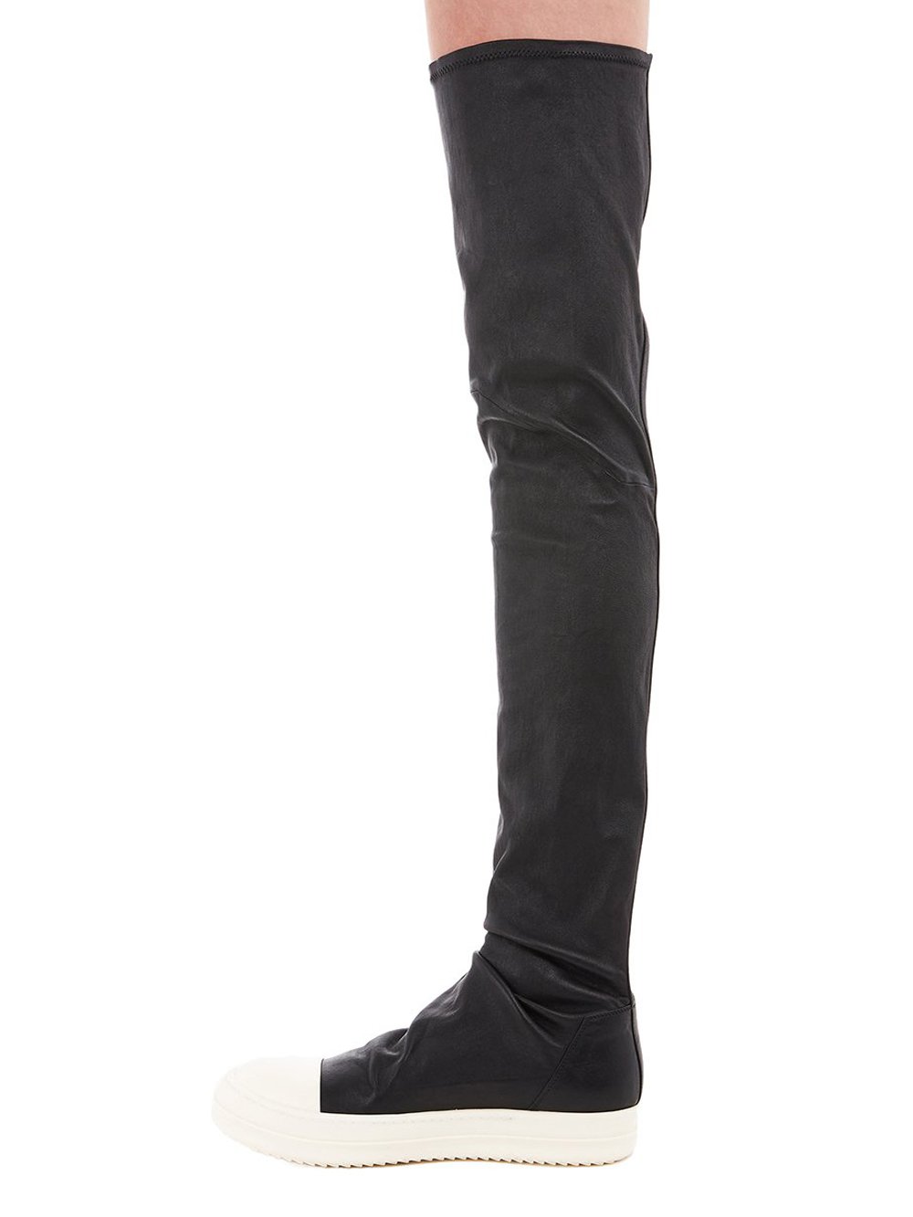 RICK OWENS FW23 LUXOR STOCKING SNEAKS IN BLACK AND MILK STRETCH LAMB LEATHER