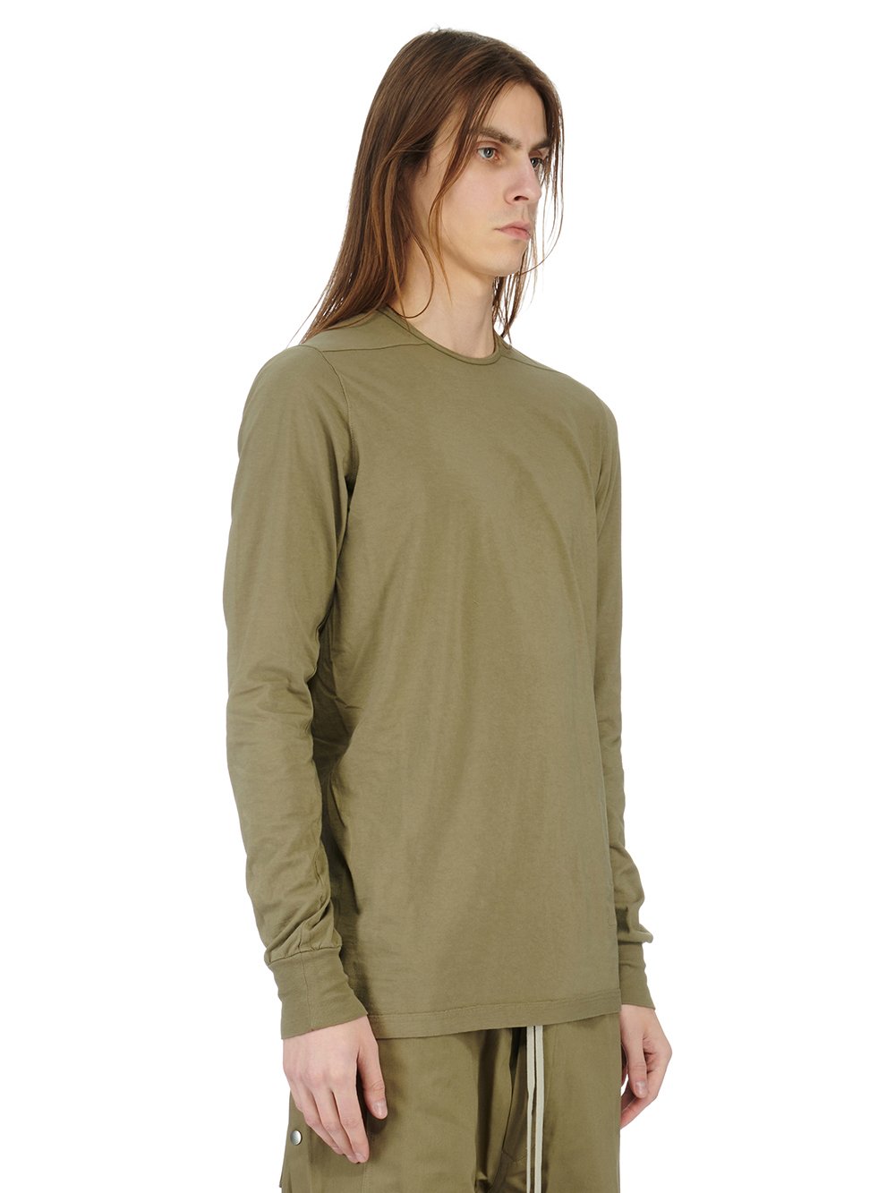 RICK OWENS FW23 LUXOR LEVEL LS T IN PALE GREEN MEDIUM WEIGHT COTTON JERSEY 