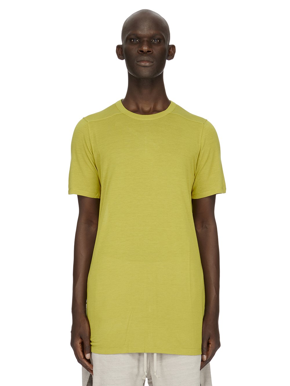 RICK OWENS FW23 LUXOR LEVEL T IN ACID YELLOW VISCOSE SILK JERSEY