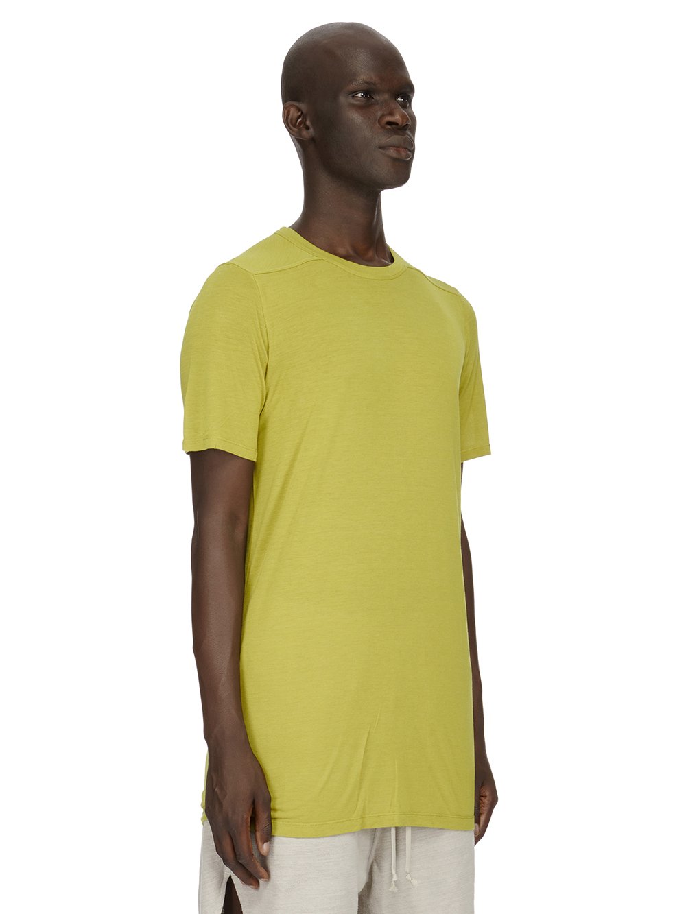 RICK OWENS FW23 LUXOR LEVEL T IN ACID YELLOW VISCOSE SILK JERSEY