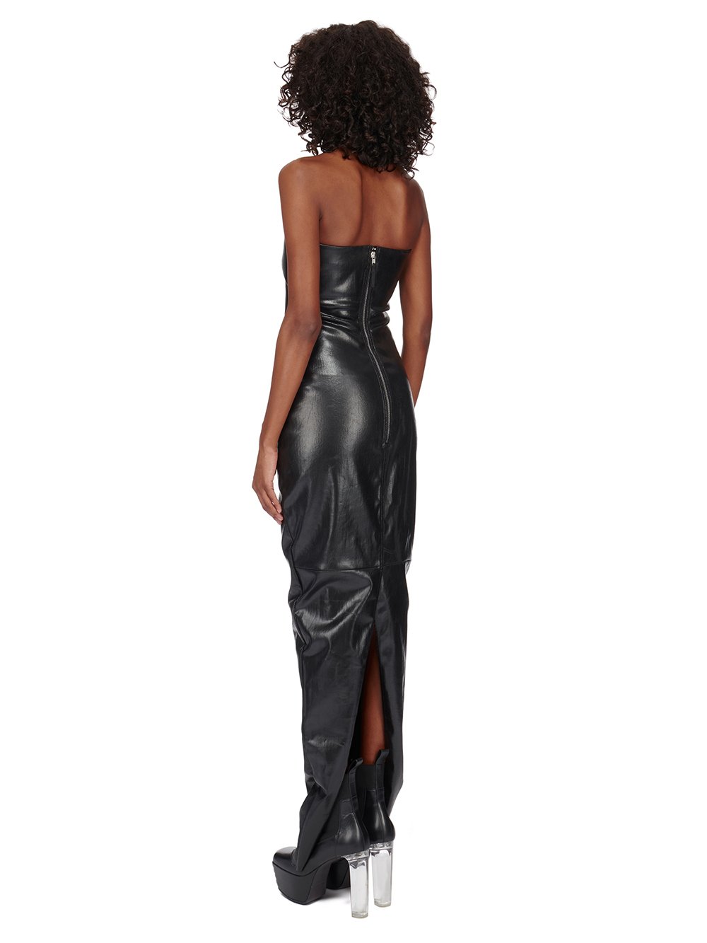 RICK OWENS FW23 LUXOR PRONG GOWN IN BLACK CRACKED STRETCH DENIM