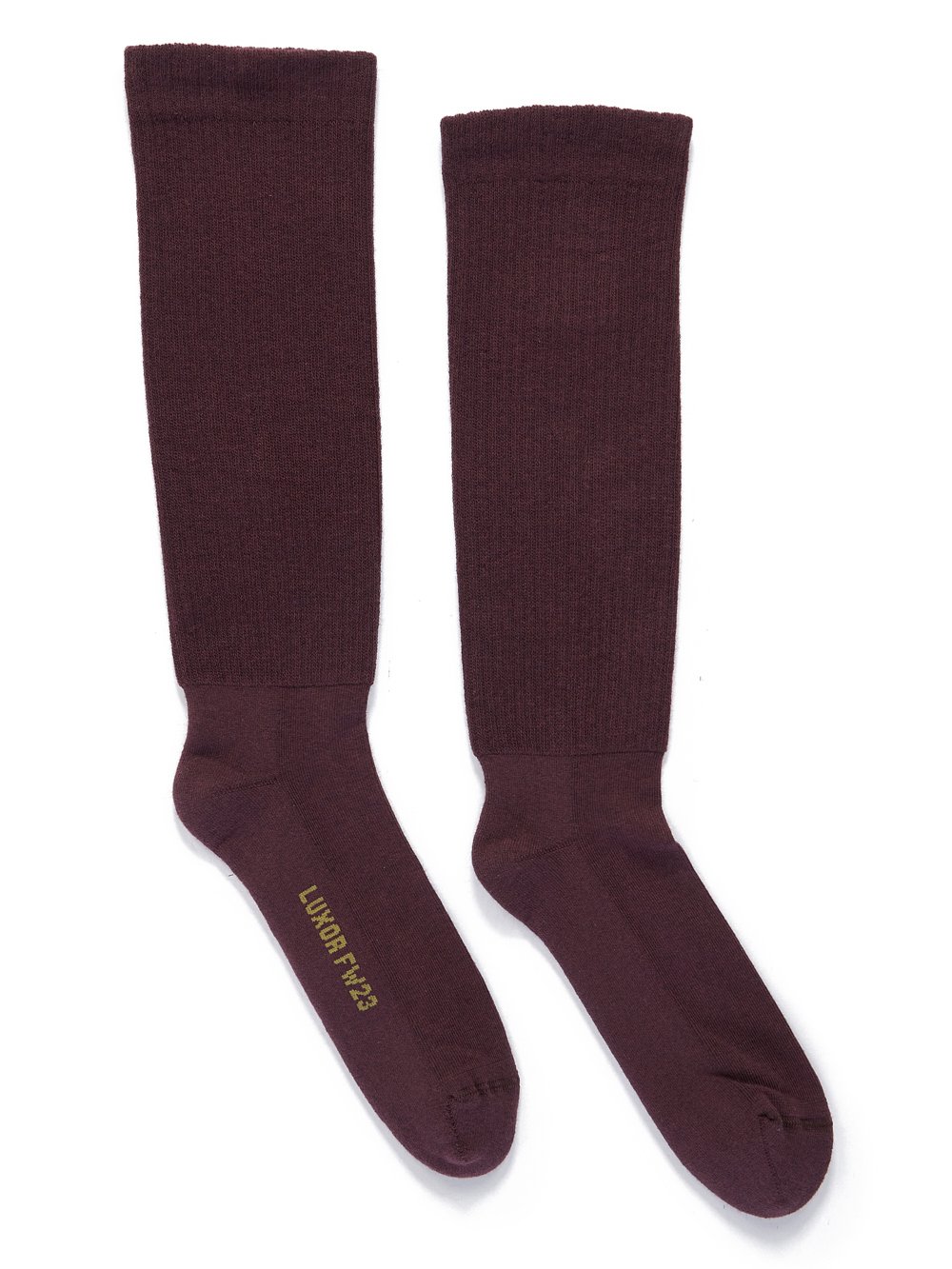 RICK OWENS FW23 LUXOR MID CALF SOCKS IN AMETHYST AND ACID COTTON KNIT