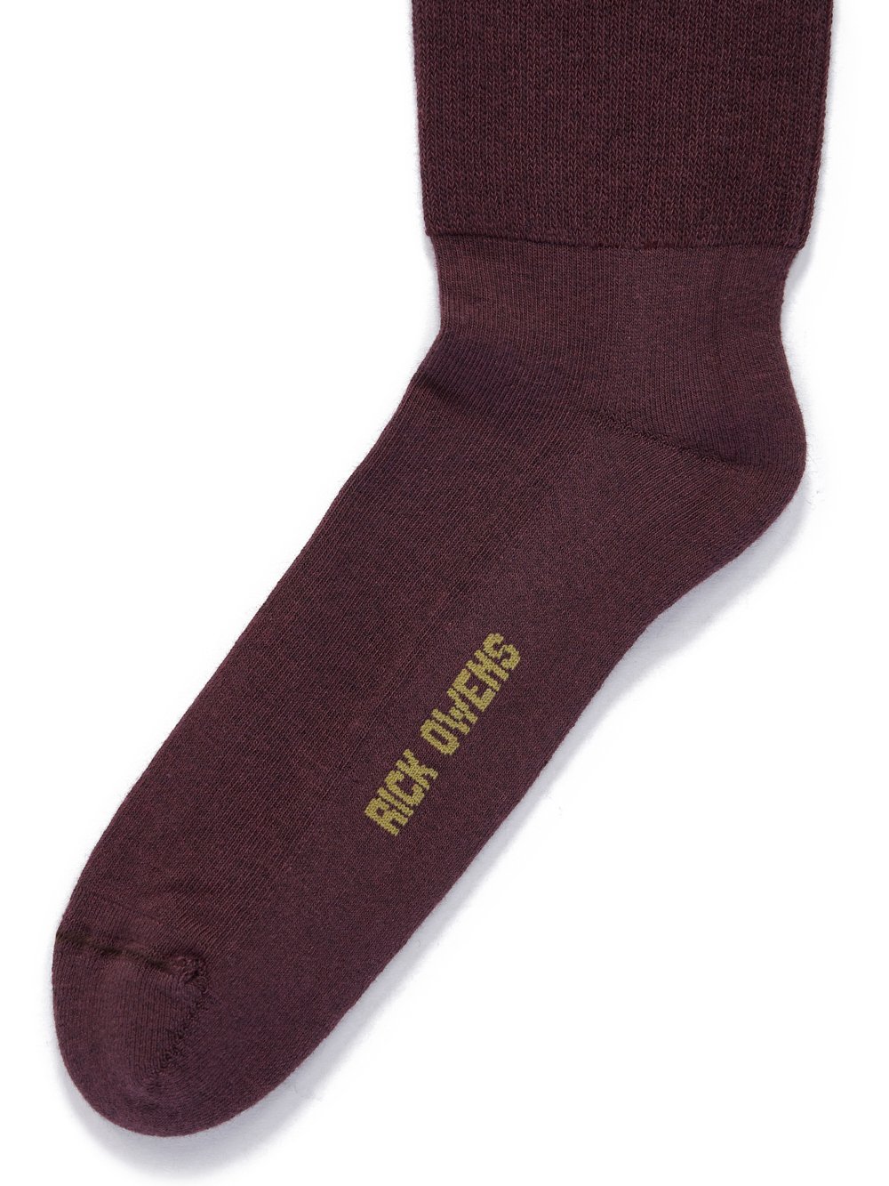 RICK OWENS FW23 LUXOR MID CALF SOCKS IN AMETHYST AND ACID COTTON KNIT