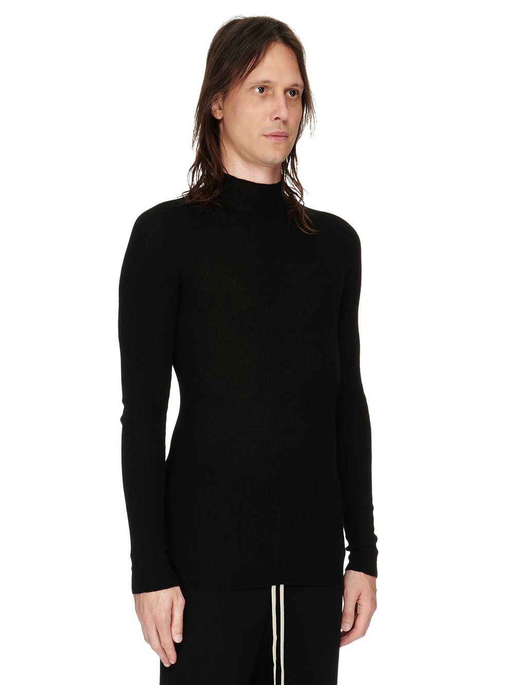 RICK OWENS FW23 LUXOR RIBBED LUPETTO IN BLACK LIGHTWEIGHT RIBBED KNIT