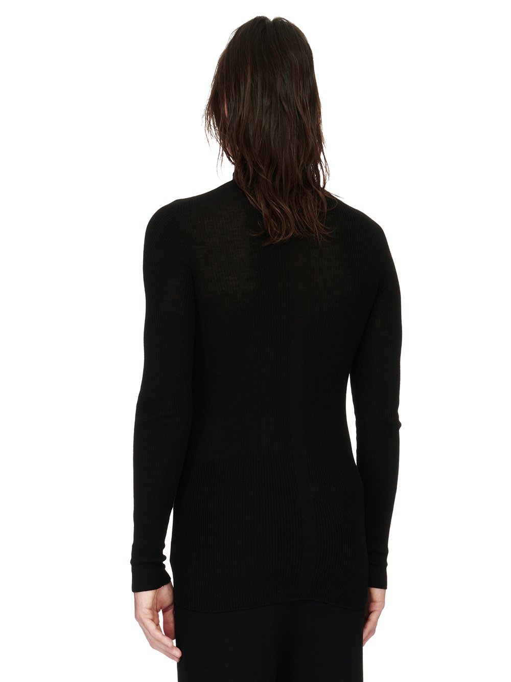 RICK OWENS FW23 LUXOR RIBBED LUPETTO IN BLACK LIGHTWEIGHT RIBBED KNIT