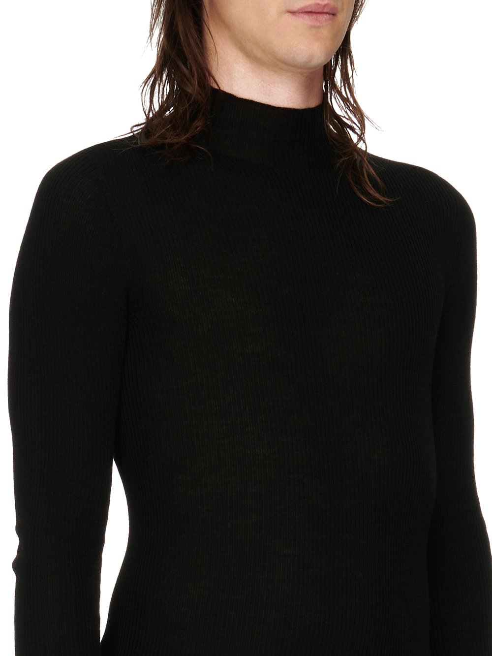 RICK OWENS FW23 LUXOR RIBBED LUPETTO IN BLACK LIGHTWEIGHT RIBBED KNIT