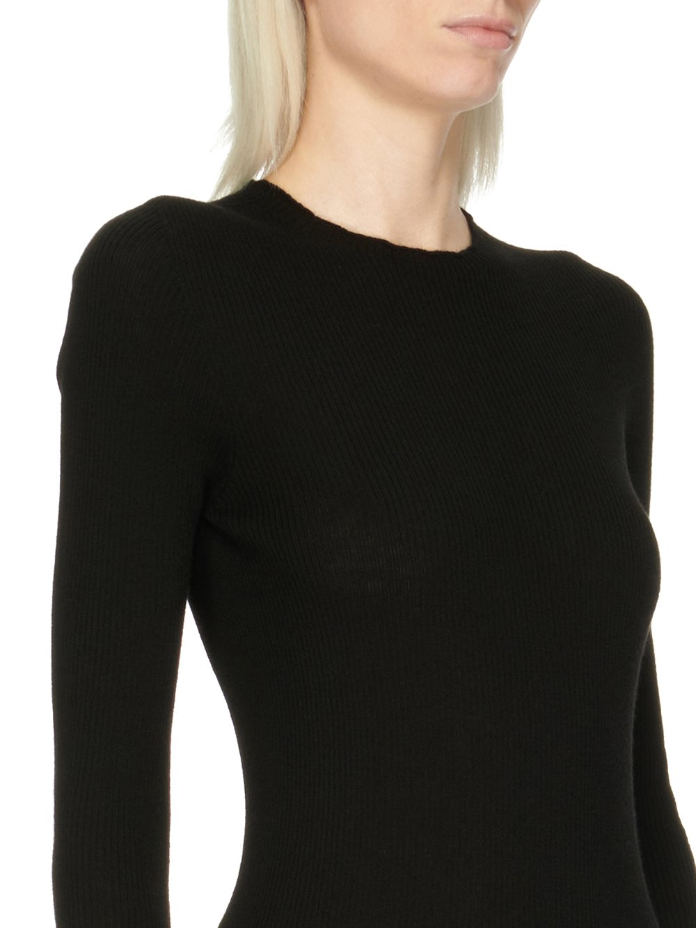 RICK OWENS FW23 LUXOR RIBBED ROUND NECK DRESS IN BLACK LIGHTWEIGHT RIBBED KNIT