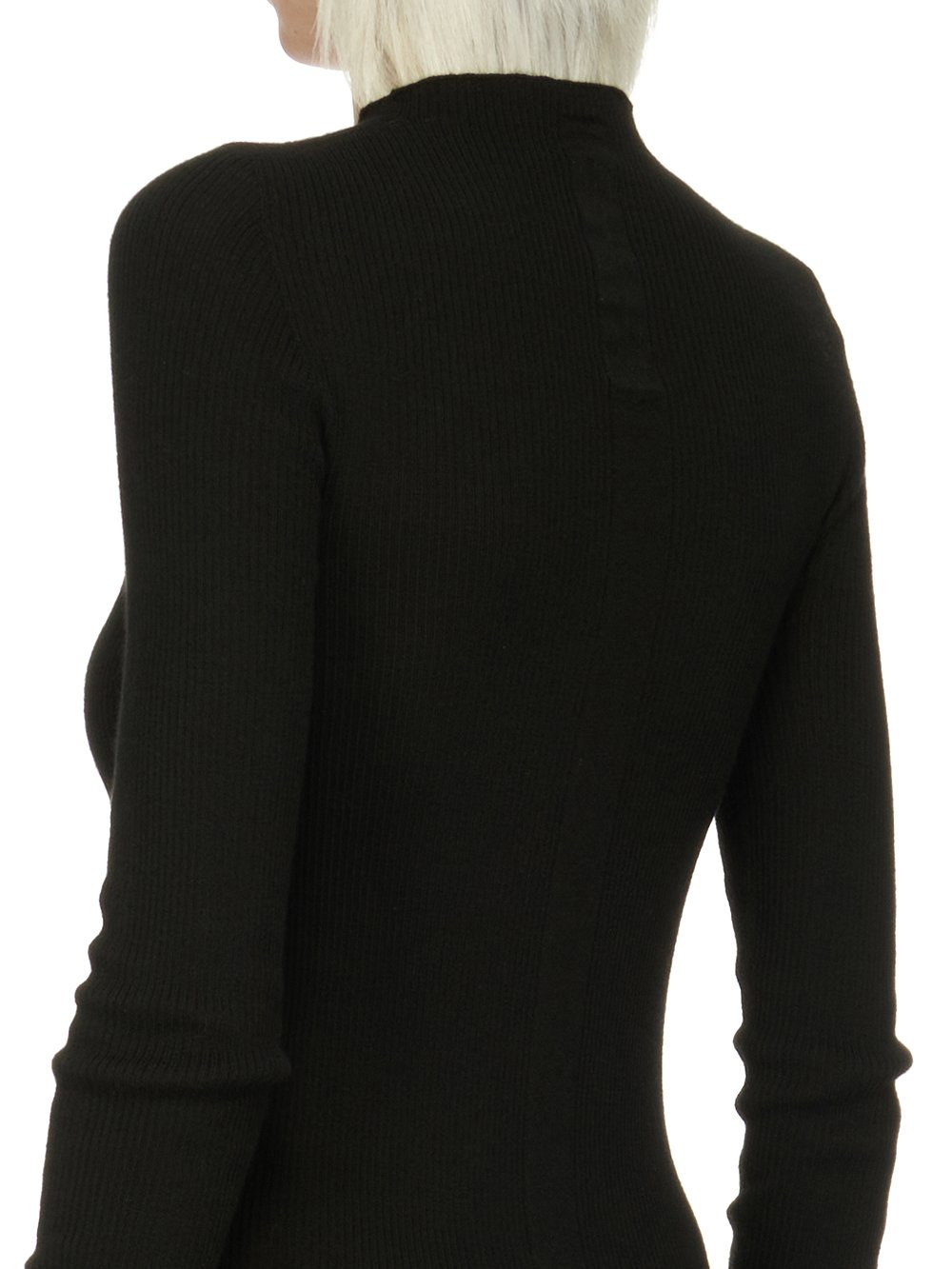 RICK OWENS FW23 LUXOR RIBBED ROUND NECK DRESS IN BLACK LIGHTWEIGHT RIBBED KNIT