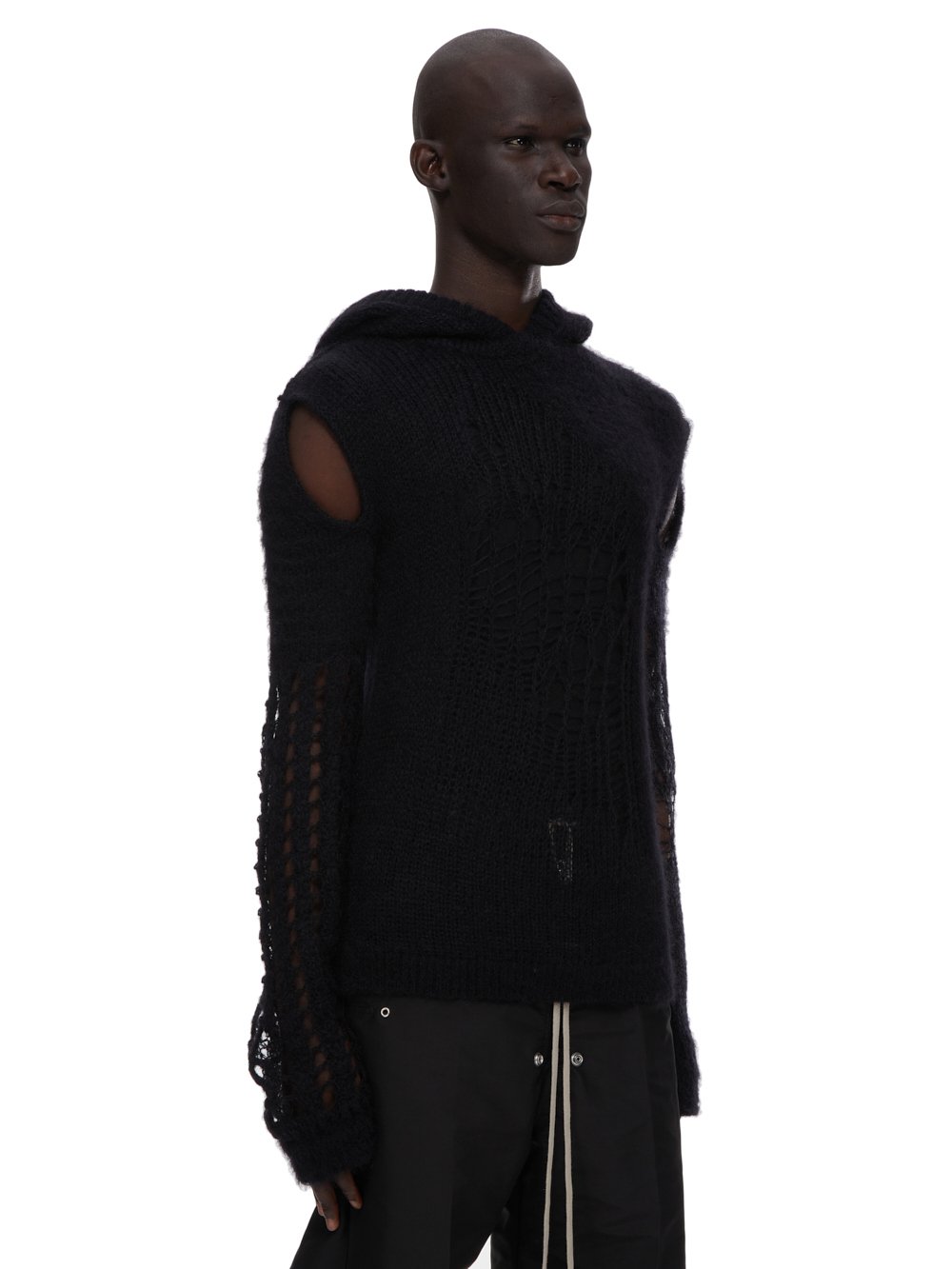 RICK OWENS FW23 LUXOR HOODIE IN BLACK SPIDER KNIT