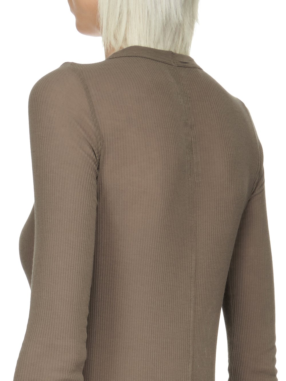 RICK OWENS FW23 LUXOR RIB LS T IN DUST GREY VISCOSE SILK RIB JERSEY