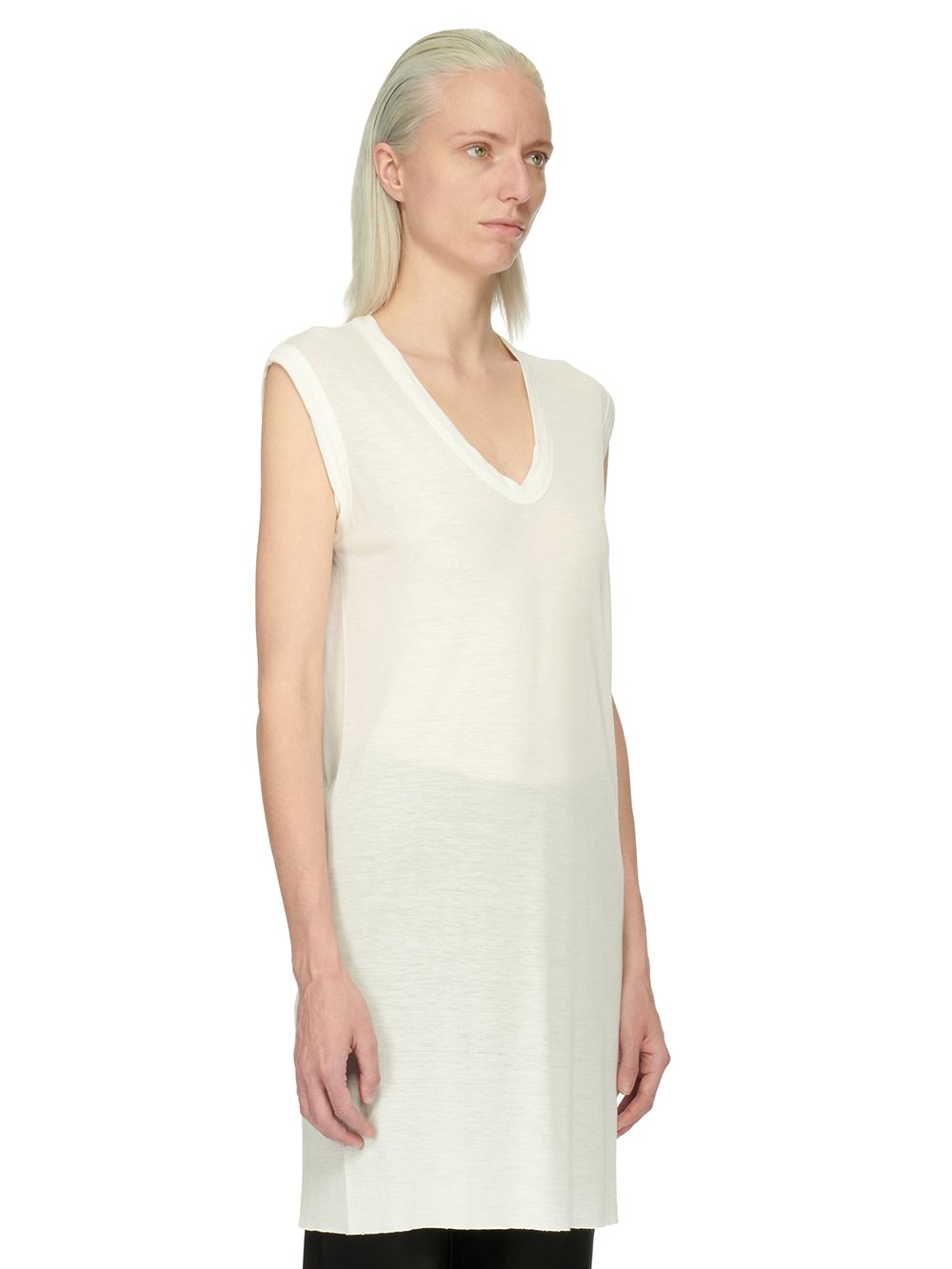 RICK OWENS FOREVER BASIC SL T IN MILK VISCOSE SILK JERSEY