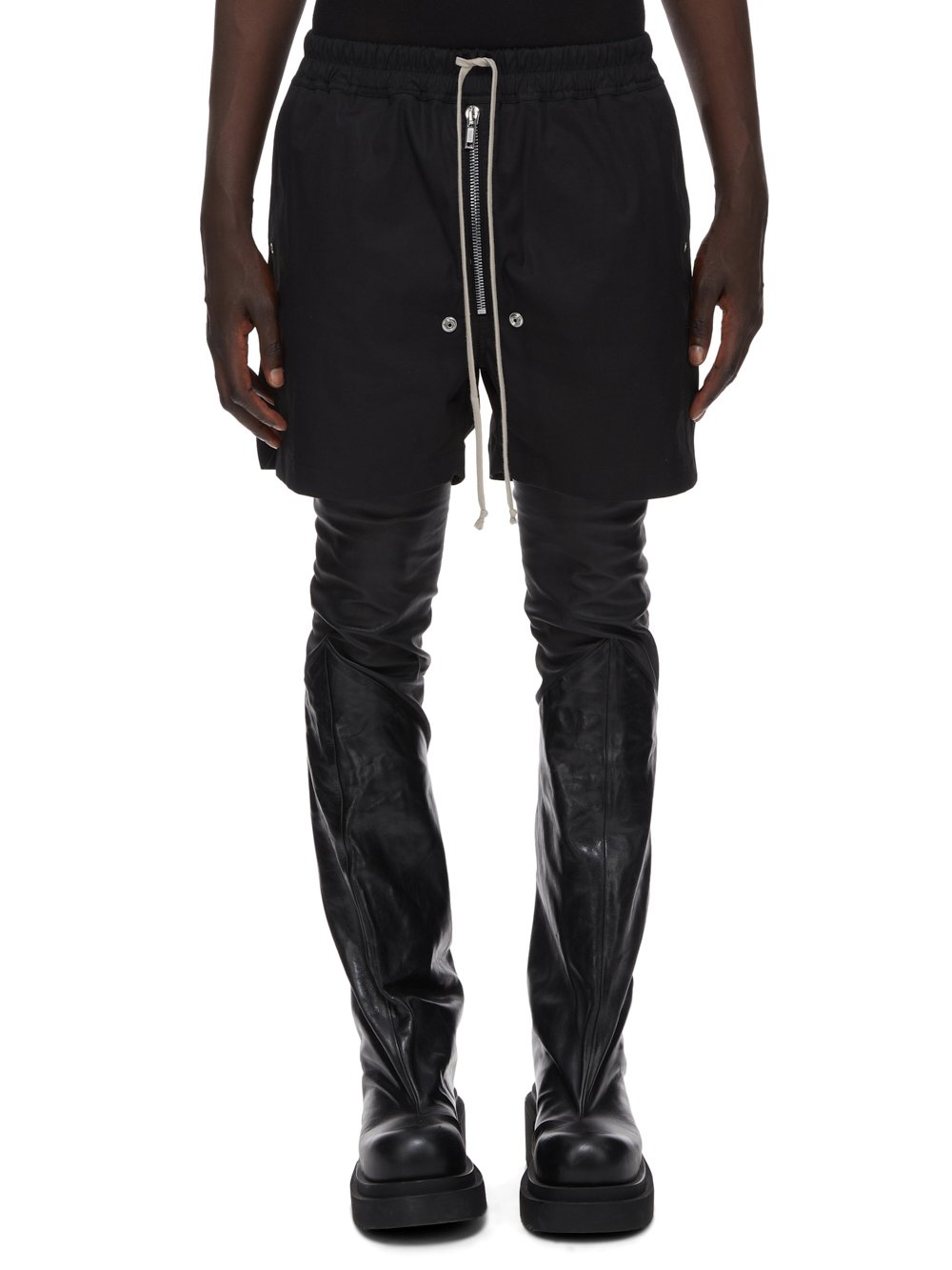 RICK OWENS FW23 LUXOR BELA BOXERS IN   BLACK HEAVY COTTON POPLIN