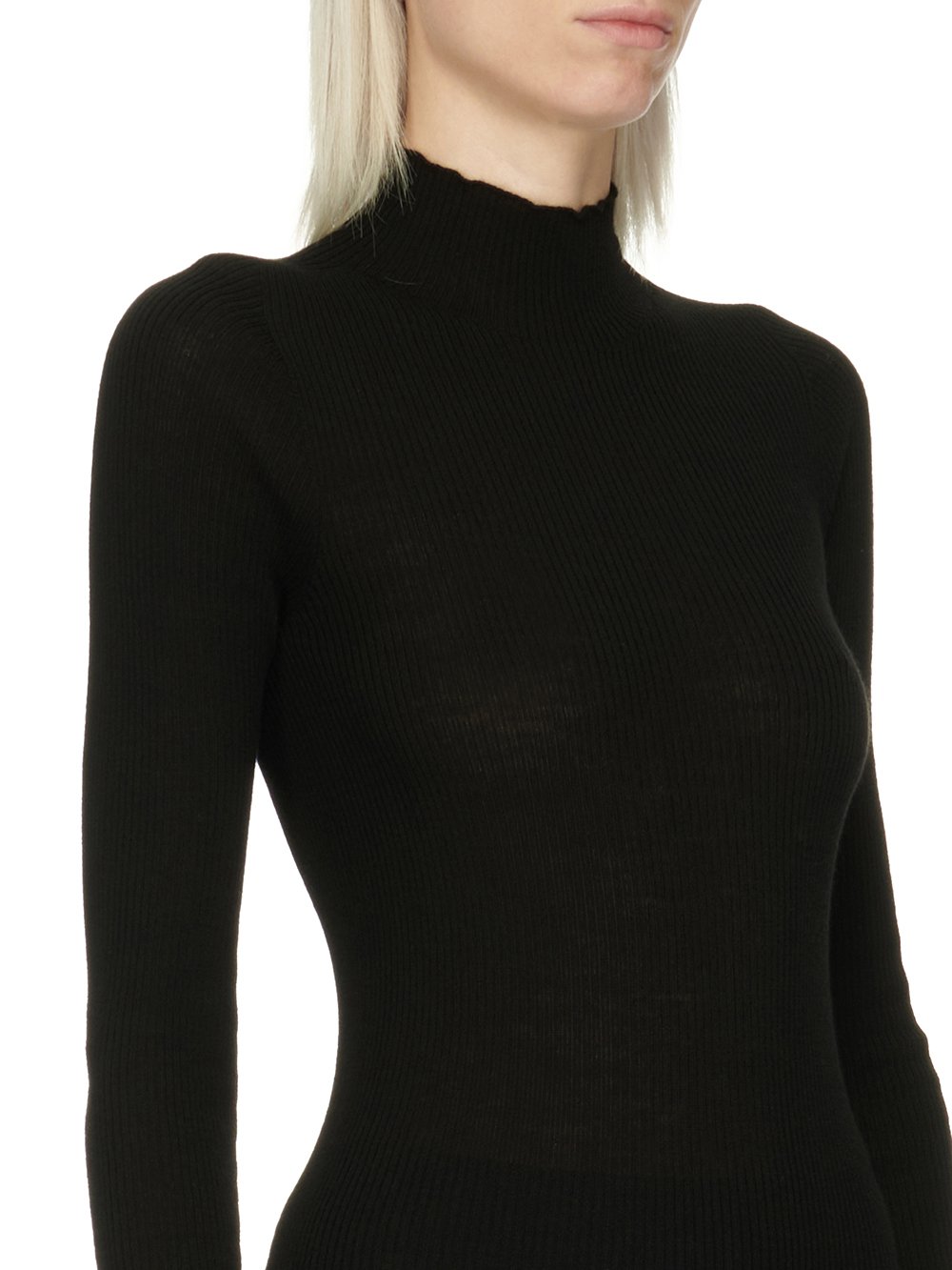 RICK OWENS FW23 LUXOR RIBBED LUPETTO IN BLACK LIGHTWEIGHT RIBBED KNIT