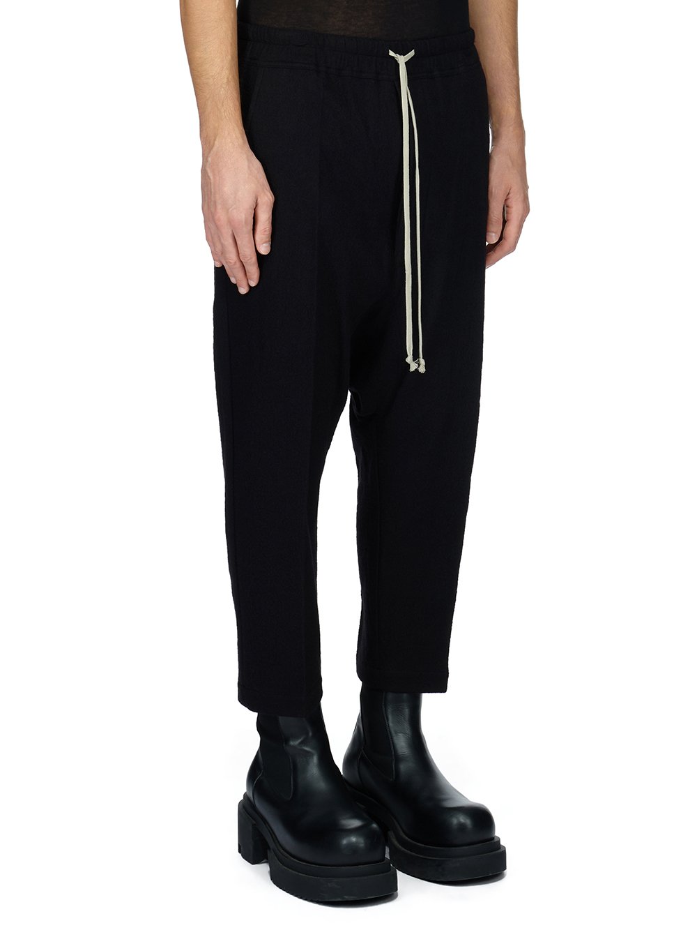 RICK OWENS FW23 LUXOR DRAWSTRING CROPPED IN BLACK SOFT WOOL FLANNEL