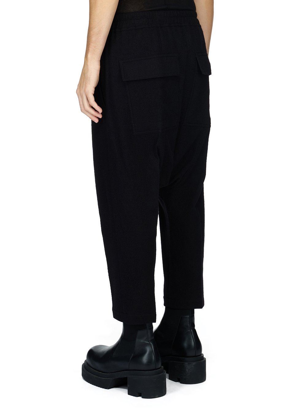 RICK OWENS FW23 LUXOR DRAWSTRING CROPPED IN BLACK SOFT WOOL FLANNEL